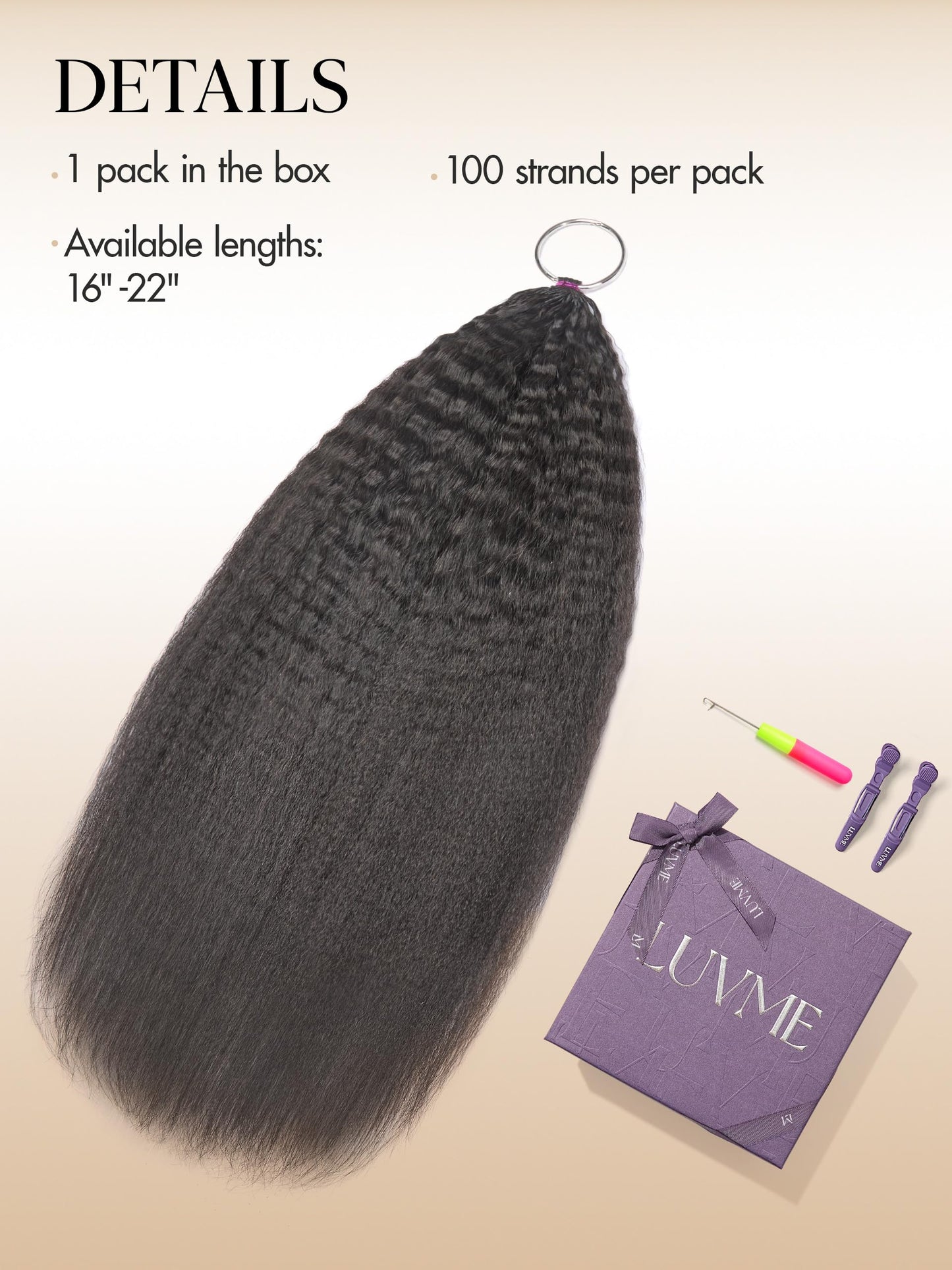 LUVME Kinky Straight Crochet Hair for Black Women, 20 Inch 130g About 100 Strands, Pre-Separated & Pre-Fluffed Human Crochet Hair Extensions, Soft Natural Look, Lightweight & Tangle-Free