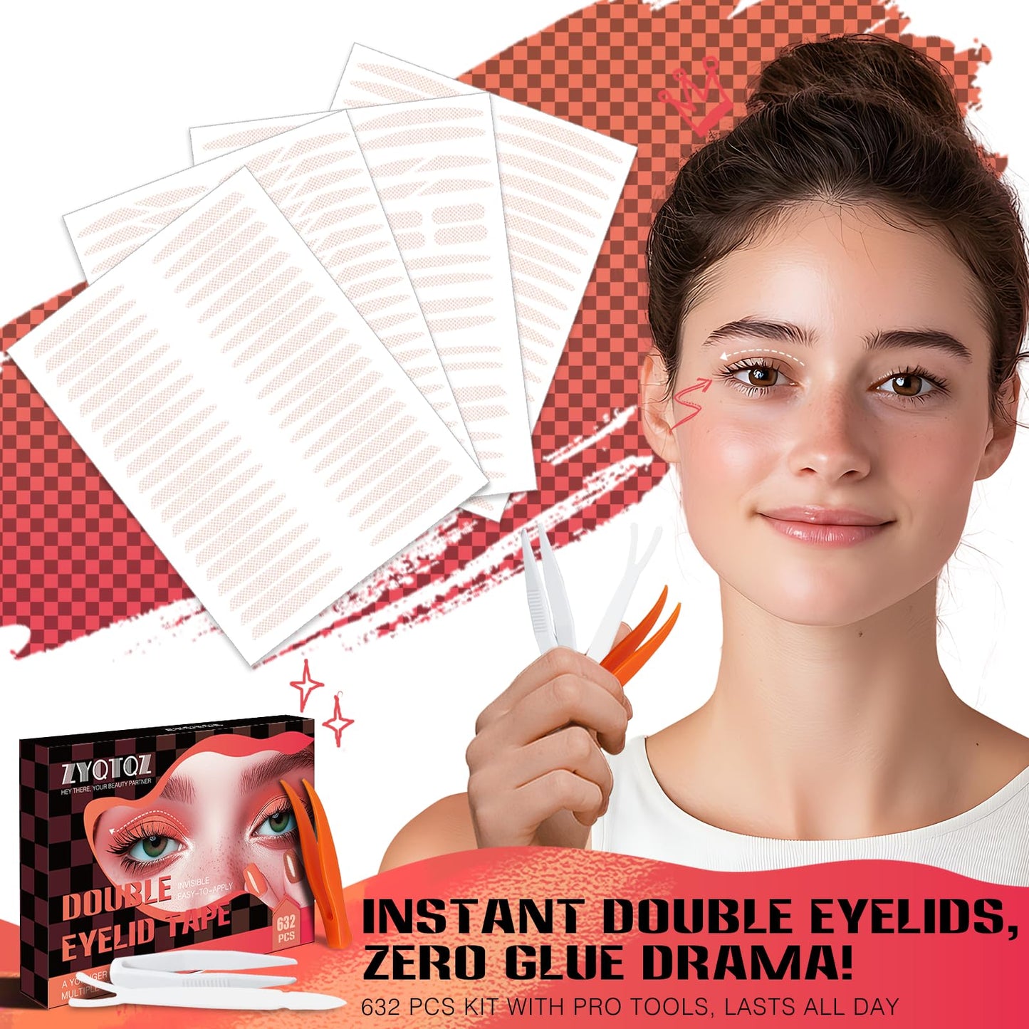 Eyelid Tape, Instant Invisible Eyelid Lifter Strips Ultra-Thin Breathable long-lasting Double Eyelid Tape for Hooded, Droopy, Uneven, Mono-eyelids-New upgrade. (Skin color, 640Pcs（pack of 1))