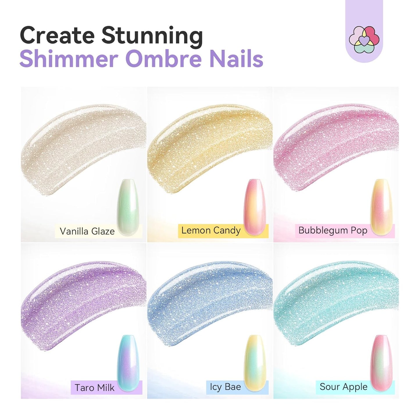 SAVILAND Shimmer Airbrush Gel Nail Polish - Hema & Acetone Free 20ml | Opal Symphony Pastel Collection, 6 Colors for Ombre & French Nail Art