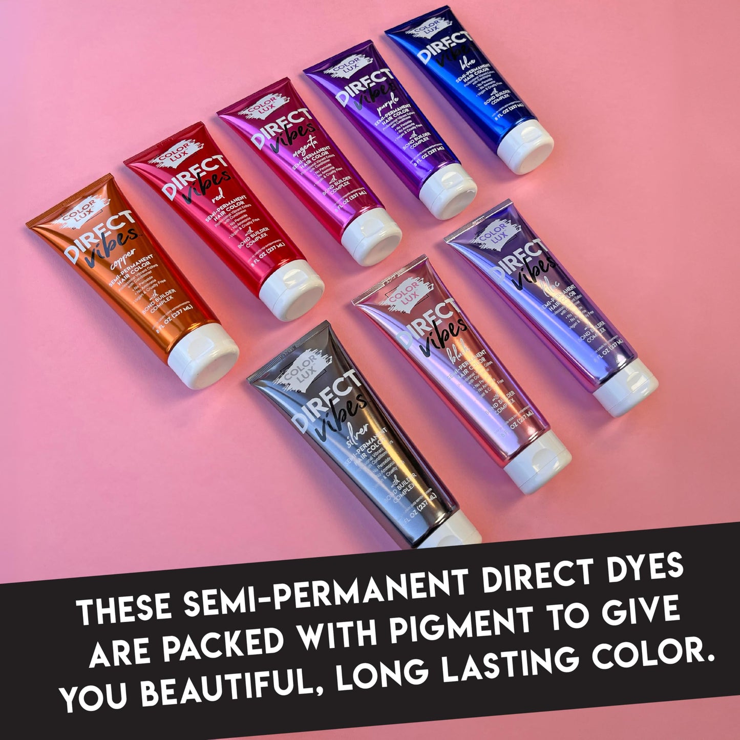 Color Lux Direct Vibes Semi-Permanent Hair Color, Blush, Vibrant & Long-Lasting Shade, Ammonia-Free, Vegan, Sulfate-Free, Paraben-Free, 8 fl oz