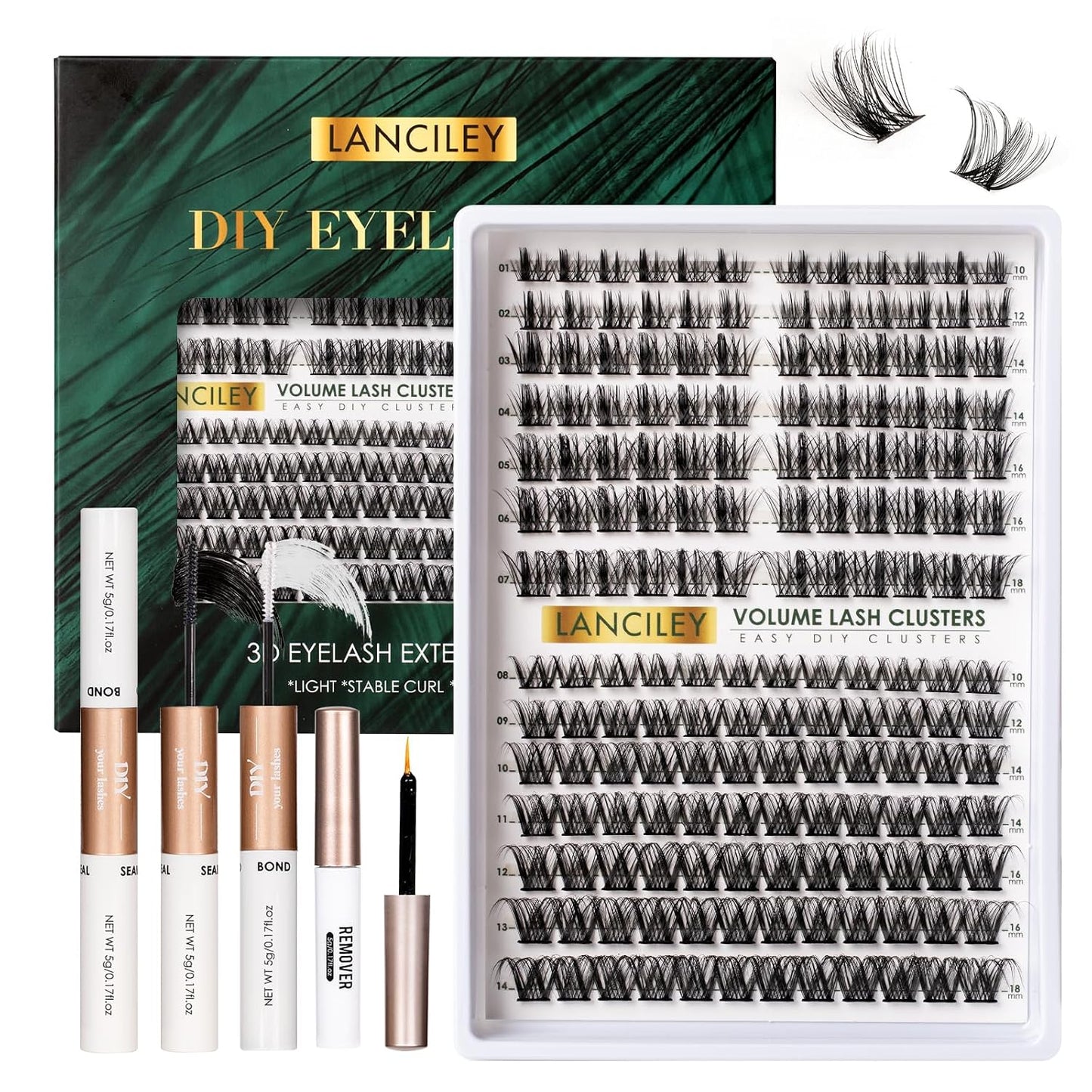 Eyelash Clusters Kit - 80D & 100D Thick Volume Lashes | 10-18mm DIY Individual Extensions with Bond & Seal