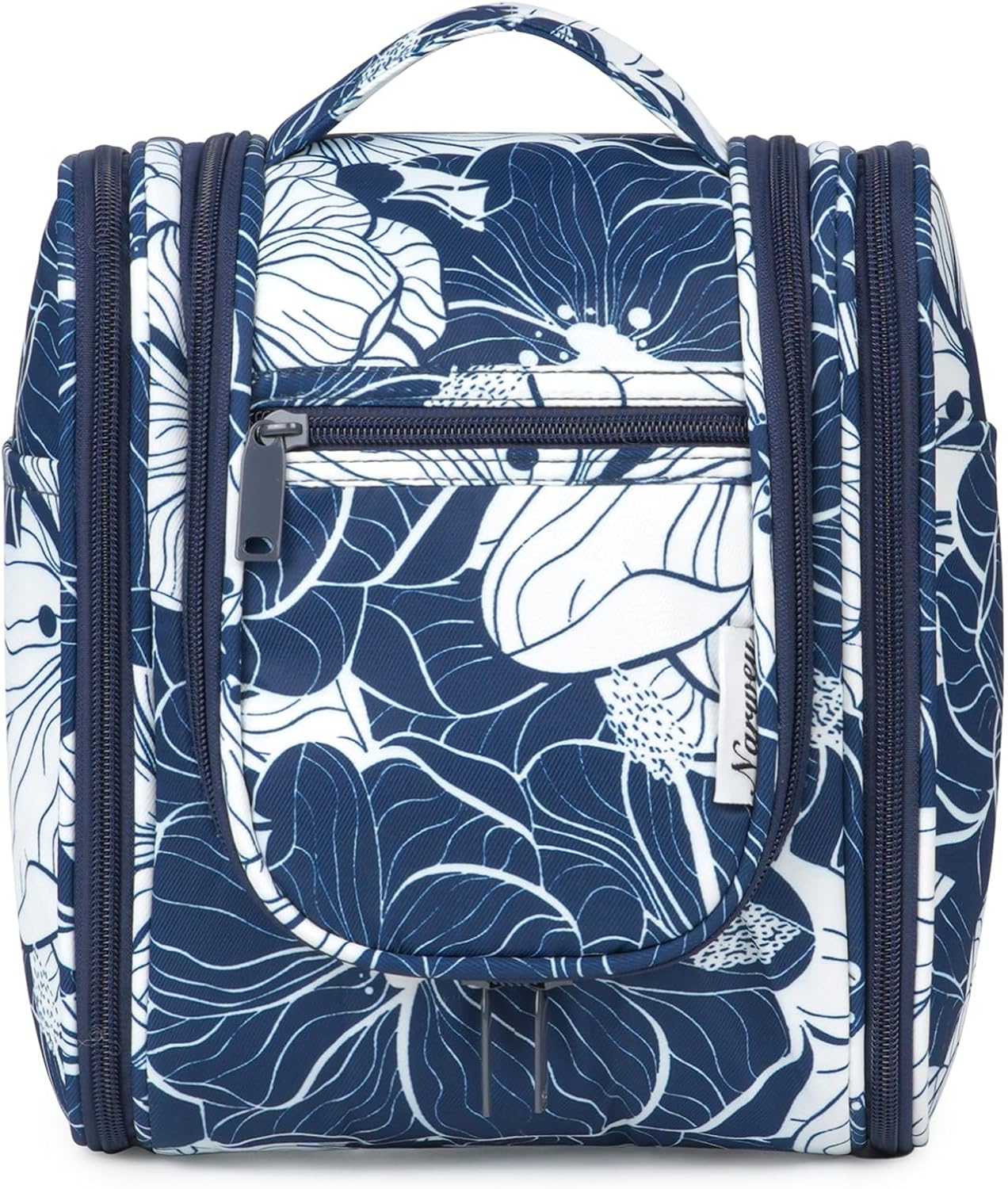 Small Striped Hanging Travel Toiletry Bag for Women - Makeup Organizer | Greyish Blue Stripe