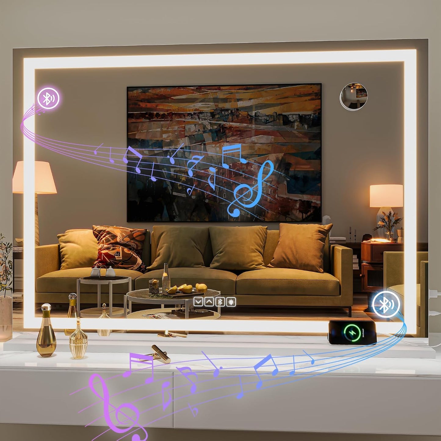 LED Makeup Mirror with Lights - 31.5" x 22" Dimmable Touch Screen Vanity Mirror | Round Black Design