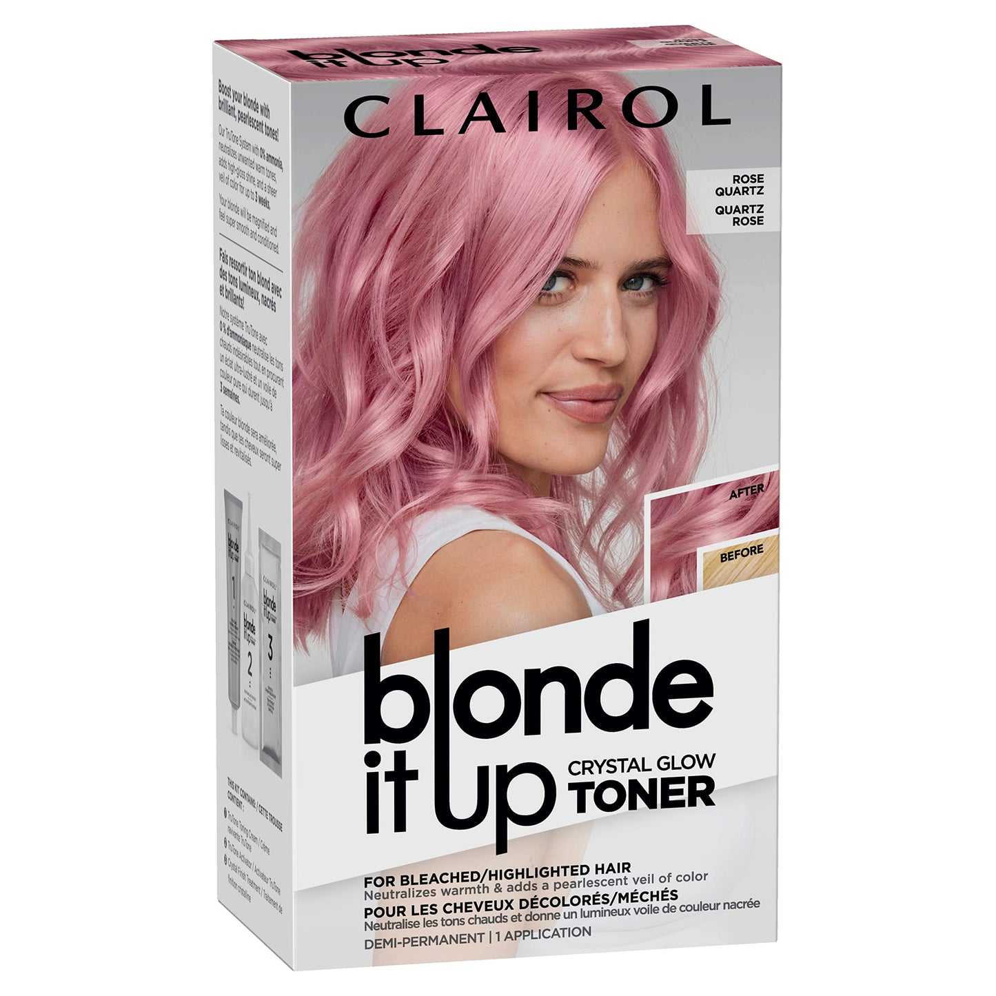 Clairol Blonde It Up Crystal Glow Toners Demi-Permanent Hair Dye, Rose Quartz Hair Color | Ammonia Free | Add Pearlescent Tones to Pre-Lightened Shades | Neutralizes Warmth | Pack of 1