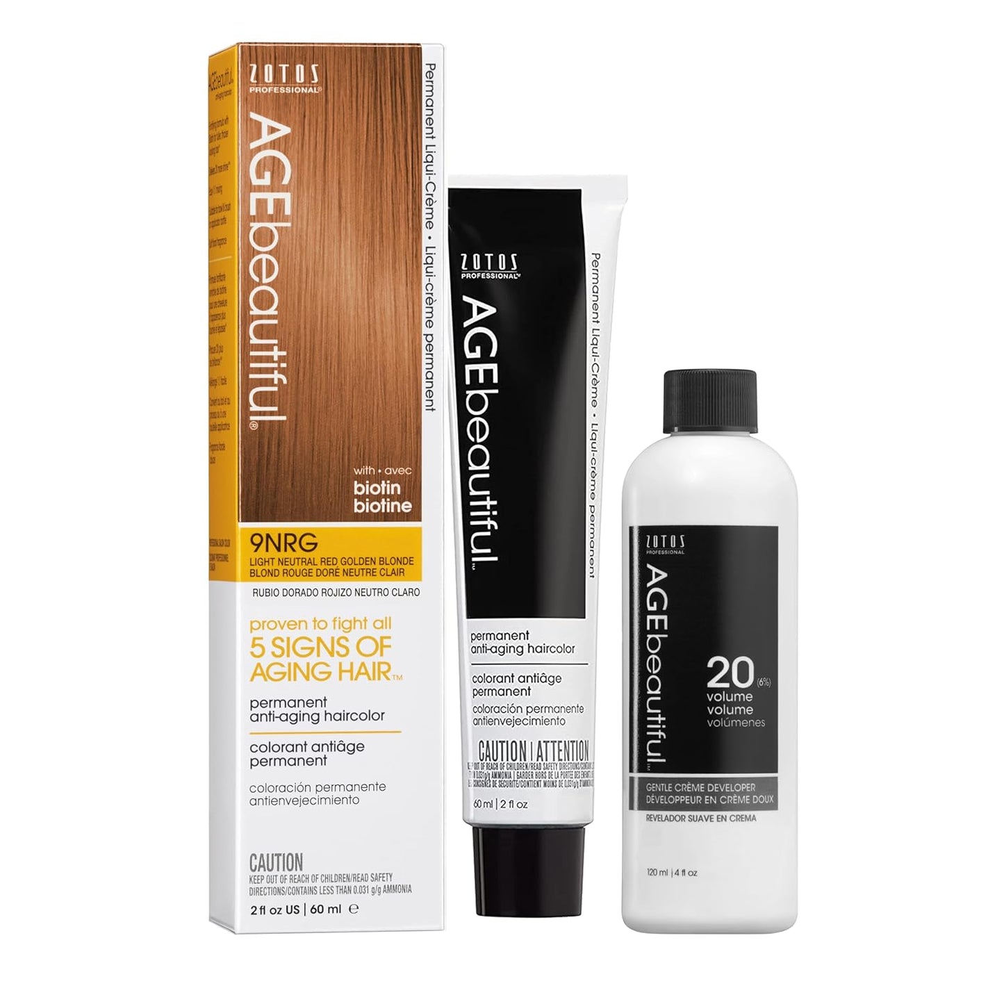 AGE Beautiful Permanent Hair Color Cream - 100% Gray Coverage Hair Dye with Biotin for Fuller, Thicker Hair | Professional Salon Quality