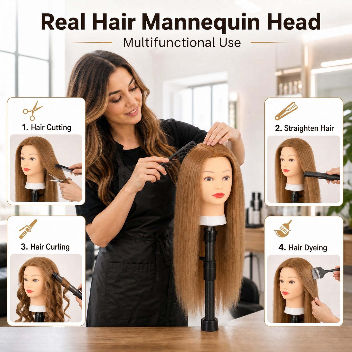 Eumos 80% Real Human Hair Mannequin Head 26-28” Cosmetology Doll Head #27