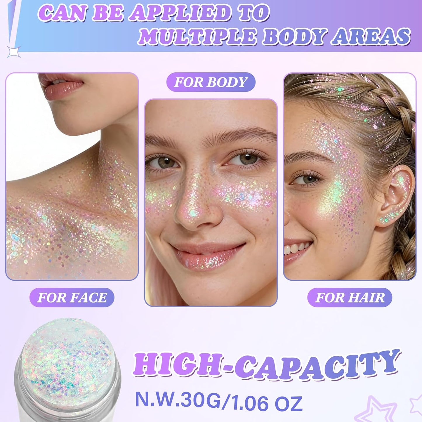 Holographic Glitter Stick for Face & Body - Sparkling Mermaid Sequins | 1.06 oz