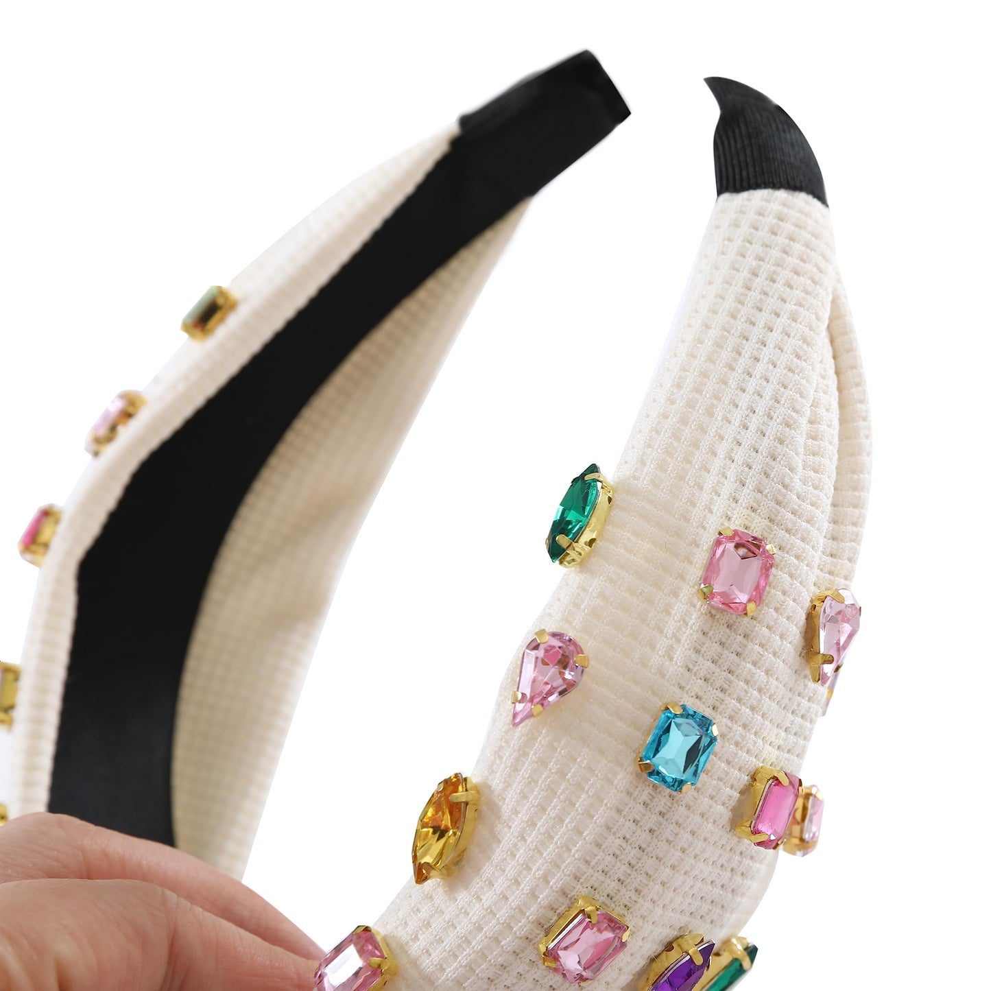 Gmmidea Jeweled Knotted Headband for Women Girls Sparkly Crystal Rhinestone Headband Wide Top Knot Women's Embellished Hairband Hair Accessories