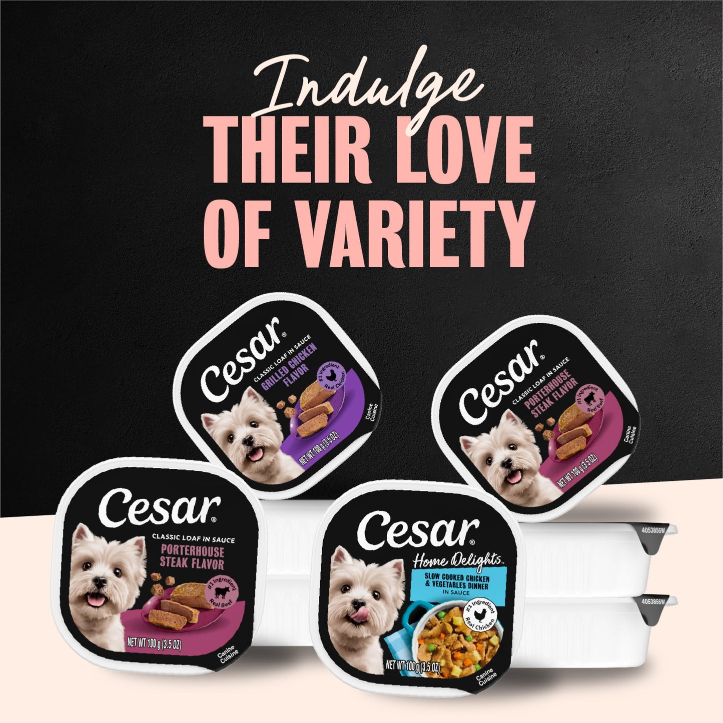 Cesar Wet Dog Food Classic Loaf in Sauce Grilled Chicken, Filet Mignon, Porterhouse Steak, Beef, Chicken & Liver and Turkey Variety Pack 3.5 oz. Easy Peel Trays (36 Count, Pack of 1)