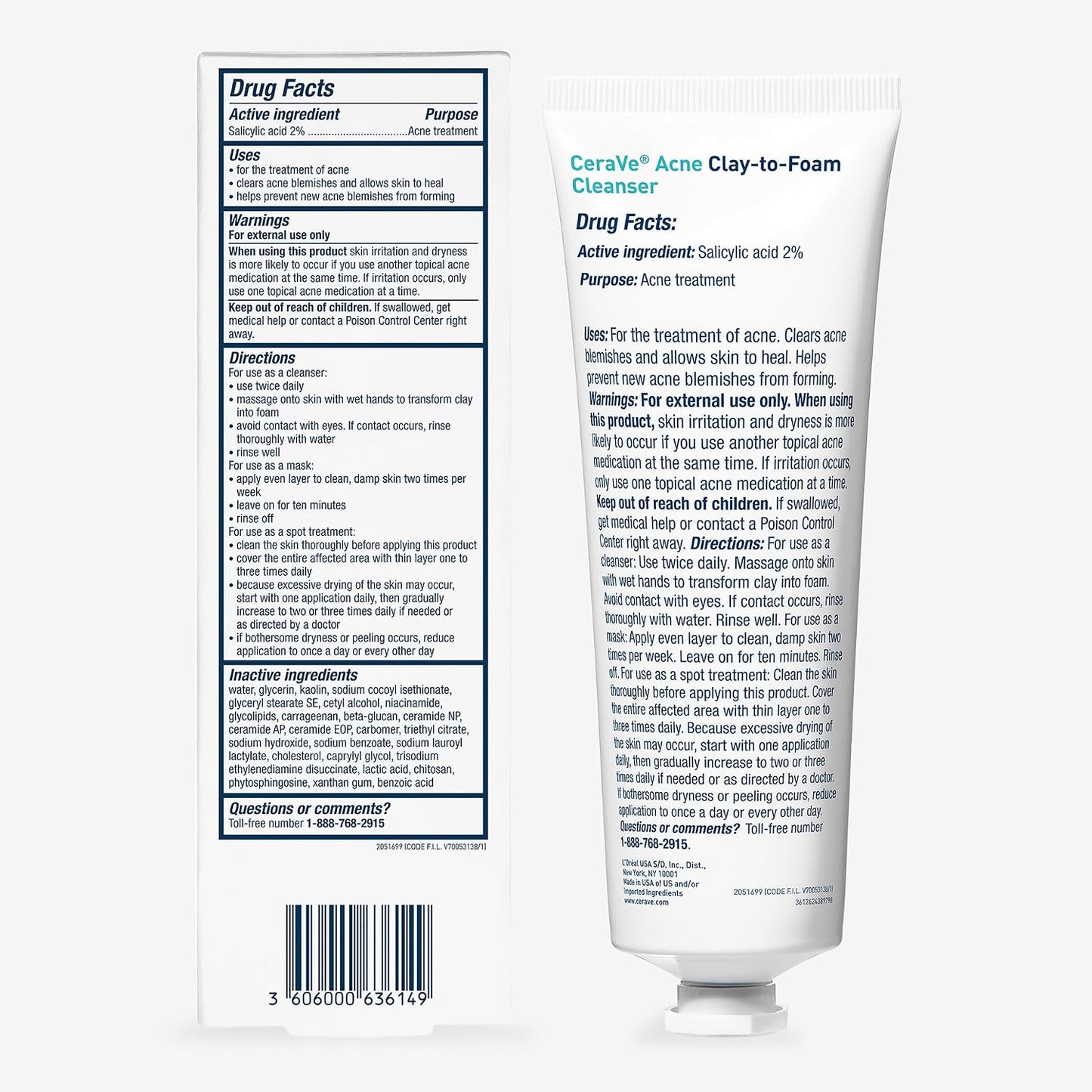 CeraVe Acne Face Wash - Salicylic Acid & Kaolin Clay Treatment | Clears Pimples & Blackheads, 4oz