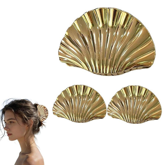 Seashell Hair Claw Clips - Gold Metal Clips for Thick/Thin Hair | 3PCS Set (1 Large + 2 Small)