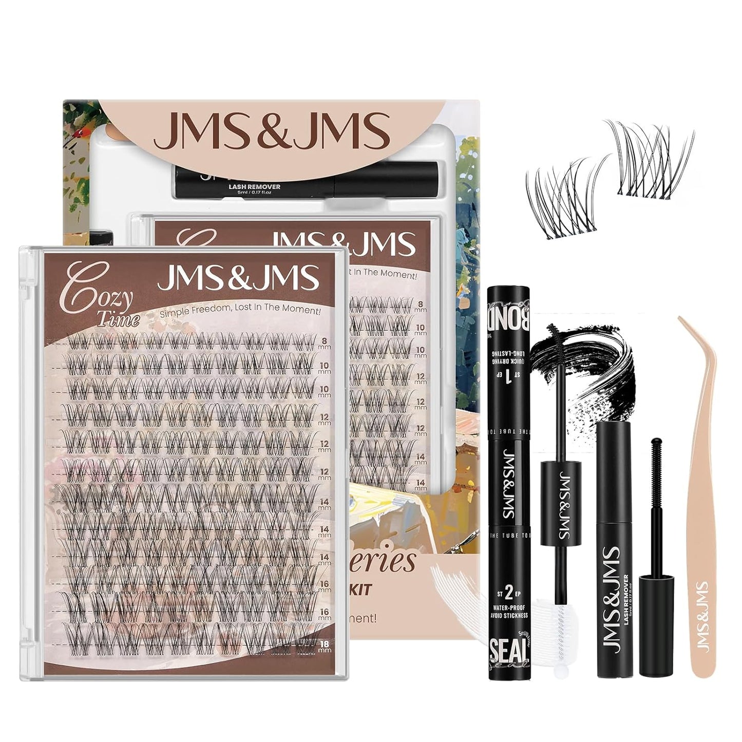 Fairy Lash Clusters Kit - Natural Invisible Band Manga Lashes | Eyelash Applicator & Bond for Beginners (Fairy-8-18mix)