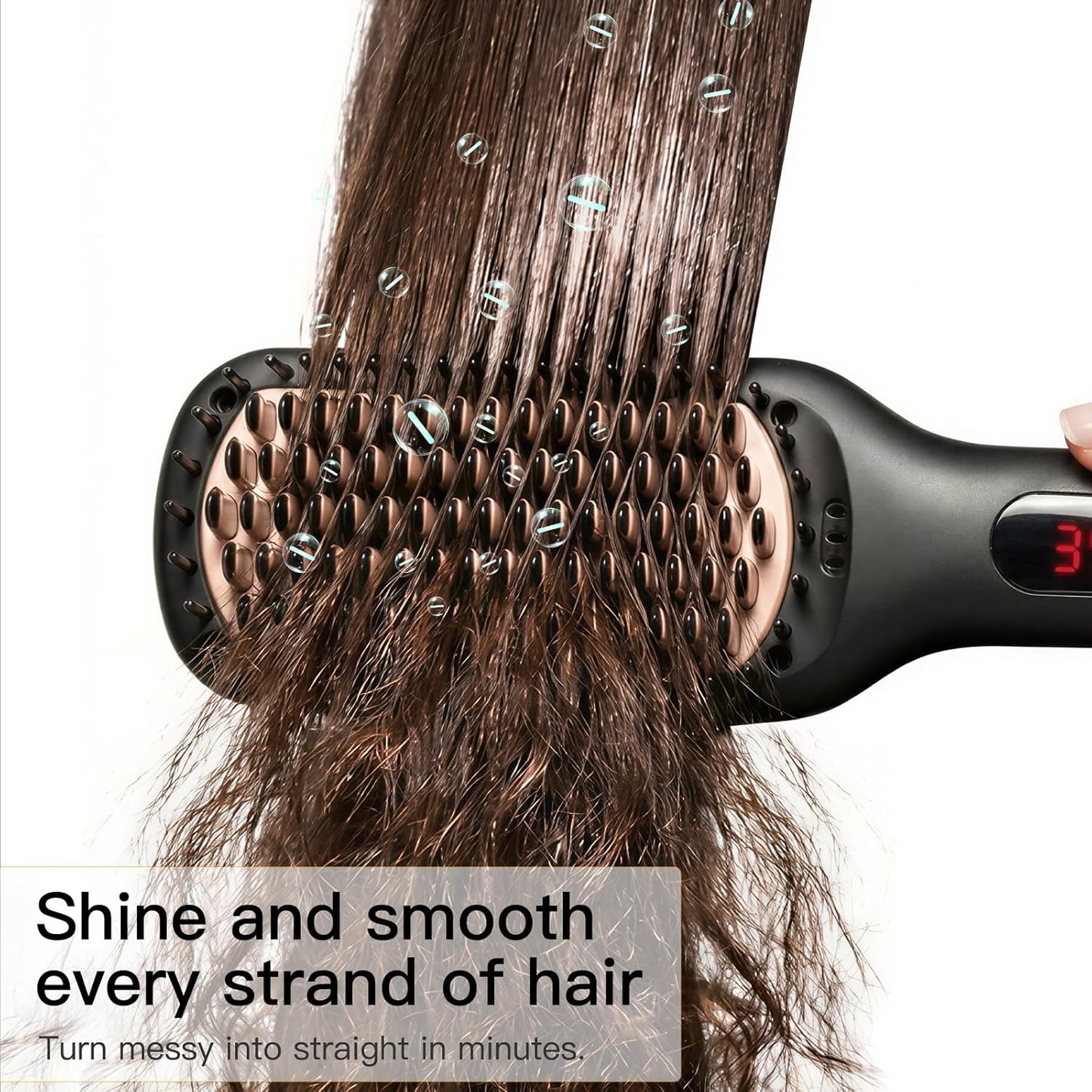 MEGAWISE Pro Ceramic Ionic Hair Straightener Brush - Fast 20s Heat, Auto-Off, Anti-Scald, Dual Voltage | Black