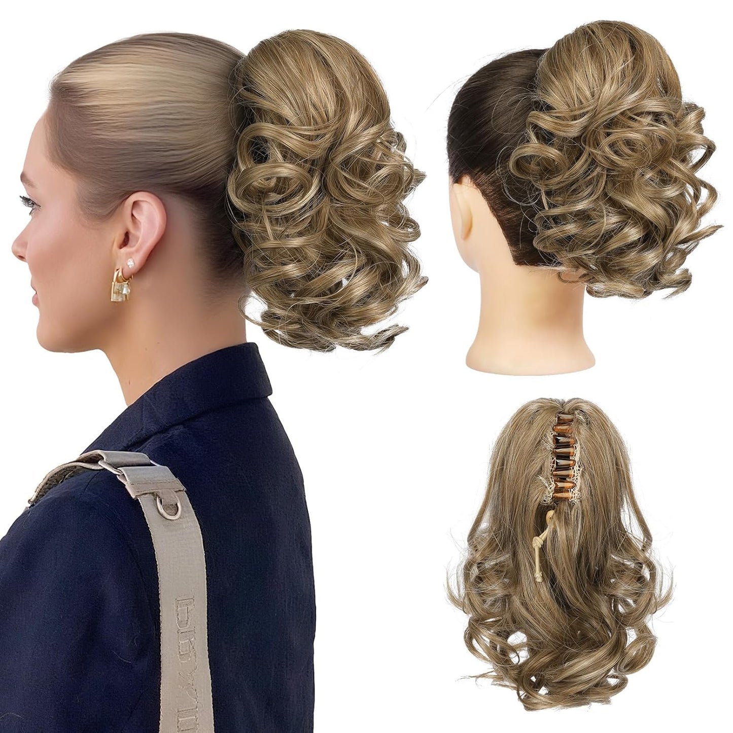 Short Ponytail Extension - Classic Loose Curly Wavy Claw Clip Hairpiece for Women | Dark Brown