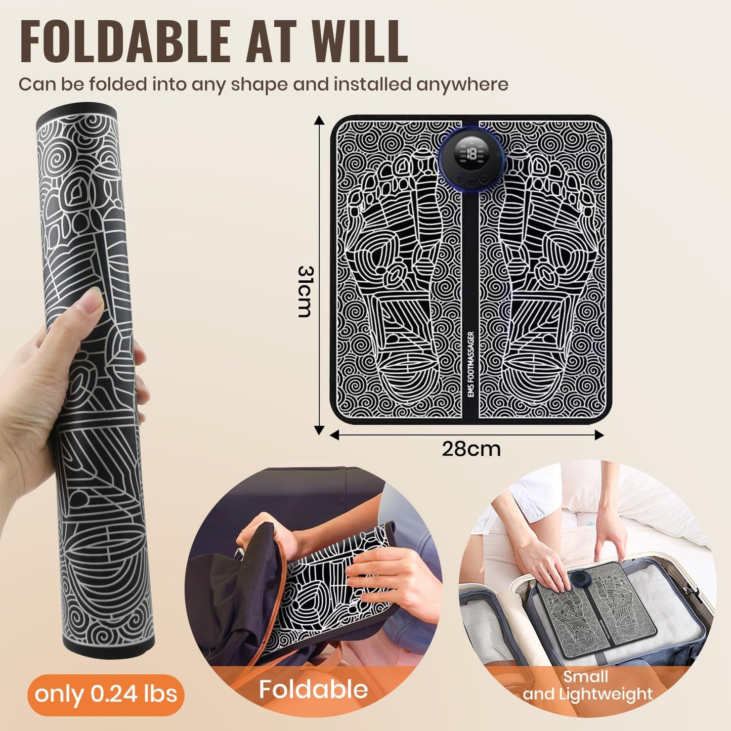 EMS Foot Massager Mat, Portable Foot Massager with Remote Control, Suitable for Both Men and Women, with 8 Modes and 19 Intensity Levels