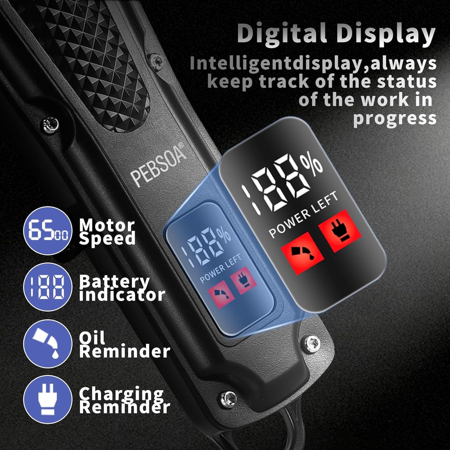 Professional Men's Hair Trimmer Set - Cordless Clippers with T-Shaped & Nose Hair Trimmer | LCD Battery Display, Black