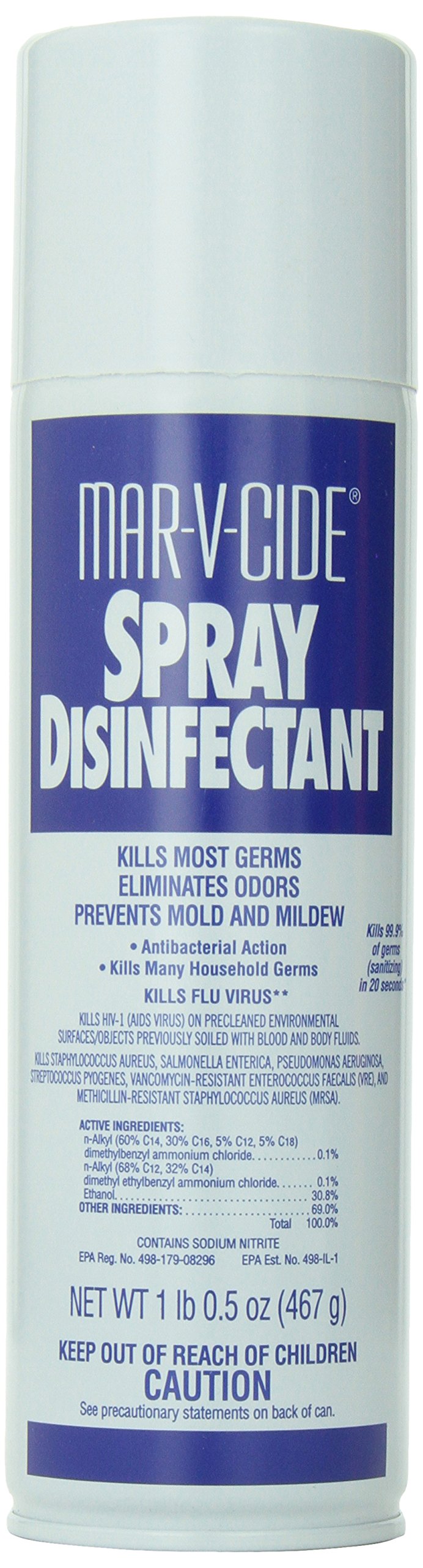 MAR-V-CIDE Spray Disinfectant, 16.5 oz – Hospital-Grade Disinfectant & Deodorizer Spray, Kills Germs, Bacteria, Viruses, Fungus & Mildew – For Salons, Barbershops, Gyms & Homes