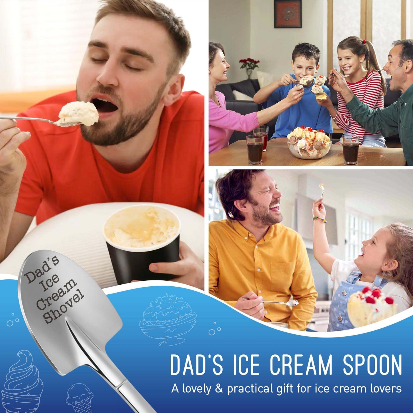 Dad Fathers Day Birthday Gift, from Daughter/Son, Fathers Day for Dad Daddy Grandpa Husband, Funny Dad's Ice Cream Shovel Daddy Father-in-Law Grandfather Valentines Stuffers Easter Basket Essentials