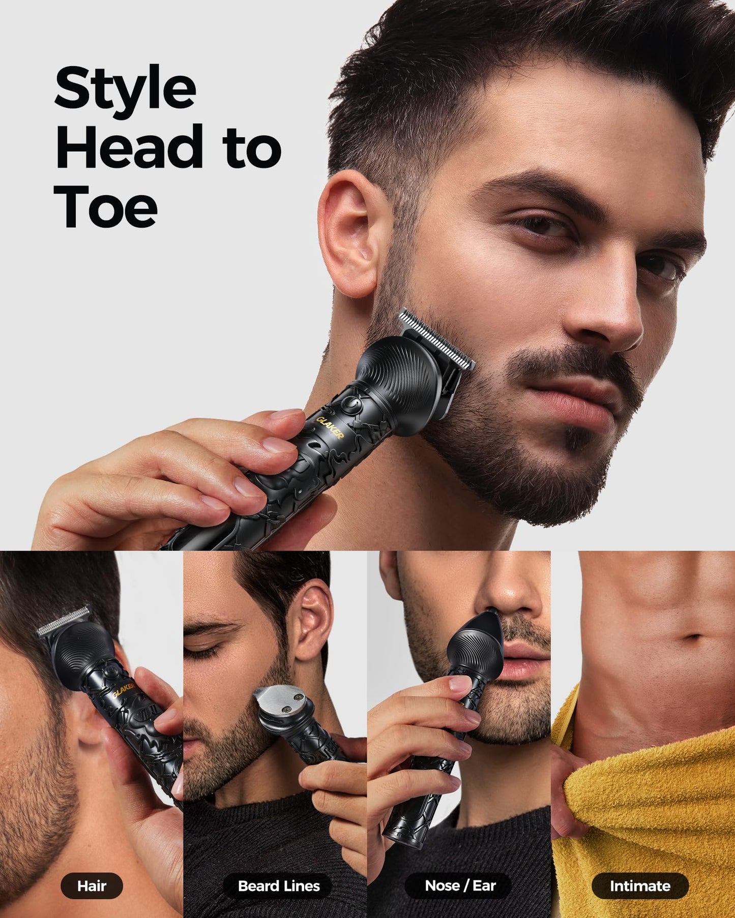 GLAKER Beard Trimmer for Men, Electric Razor for Body, Face, Mustache, Ear, Nose Hair Trimmer, Cordless Hair Clippers 17 Pieces 6-in-1 Shavers for Mens Grooming Kit, Gifts for Men