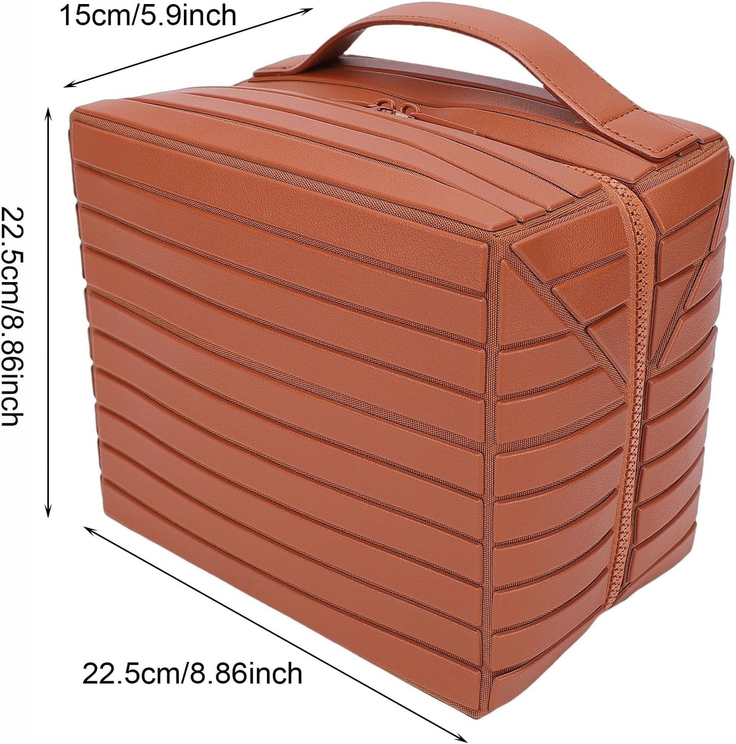 Travel Makeup Bag - Large Capacity Cosmetic Organizer for Women | Waterproof Soft PU Leather - Brown 22.5cm x 15cm
