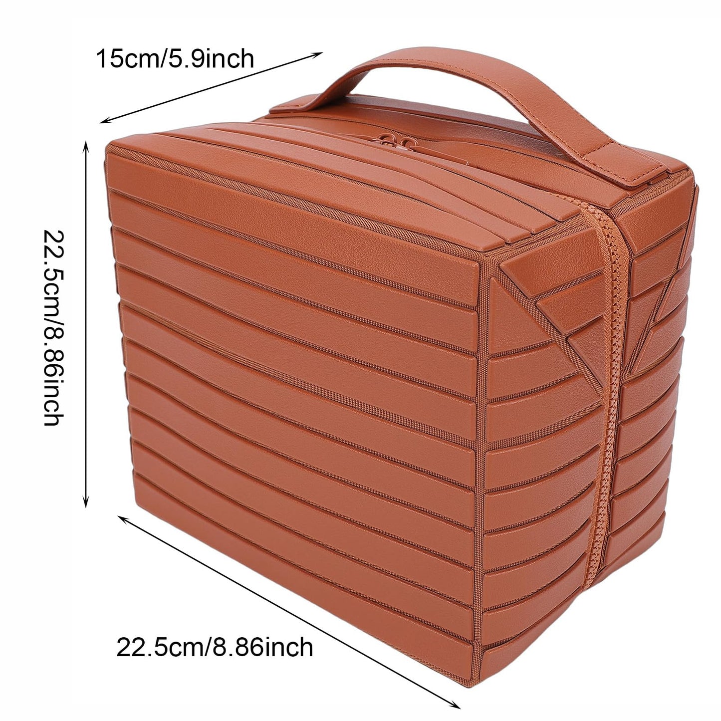 ciciglow Travel Makeup Bag, 22.5cm/8.86inch×15cm/5.91in Large Capacity Cosmetic Bags for Women, Fold Down Water Proof Toiletry Bag, Pull Open Design Soft PU Leather(Brown)