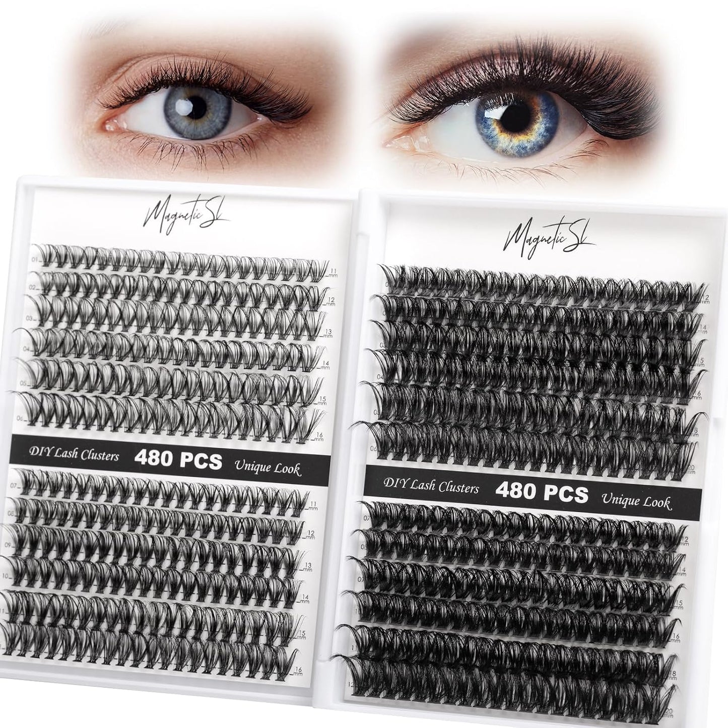 Lash Clusters - 480 Multi-Style False Eyelash Extensions | 10-20mm Thick 60D-100D for DIY Beginners