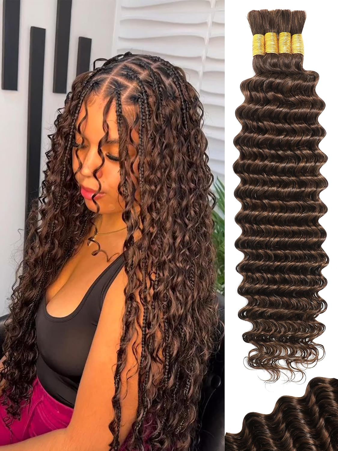 Human Braiding Hair - 18 Inch Deep Wave Bulk Extensions | 4 Bundles, No Weft, 10A Quality