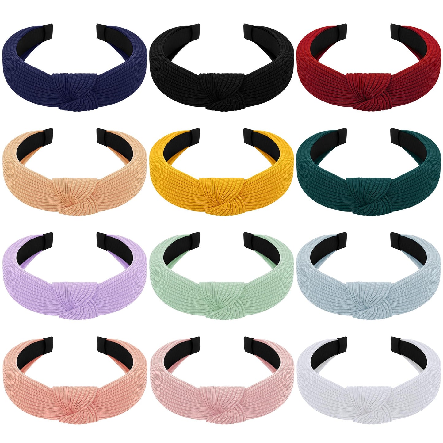 Suncalla 12 Pcs Multicolor Knotted Headbands for Women Girls, Wide Non Slip Thick Turban Headband, Soft Elastic Ribbed Knot Hair Accessories for Curly Hair, Fashion Daily Party Gift