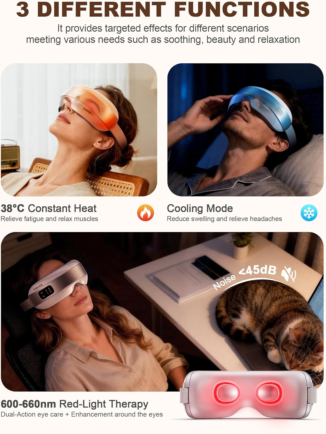 Eye Massager - Heated & Cooling Smart Sleep Mask | 4 Modes for Eye Strain Relief, Portable Travel Spa Gift for Men & Women