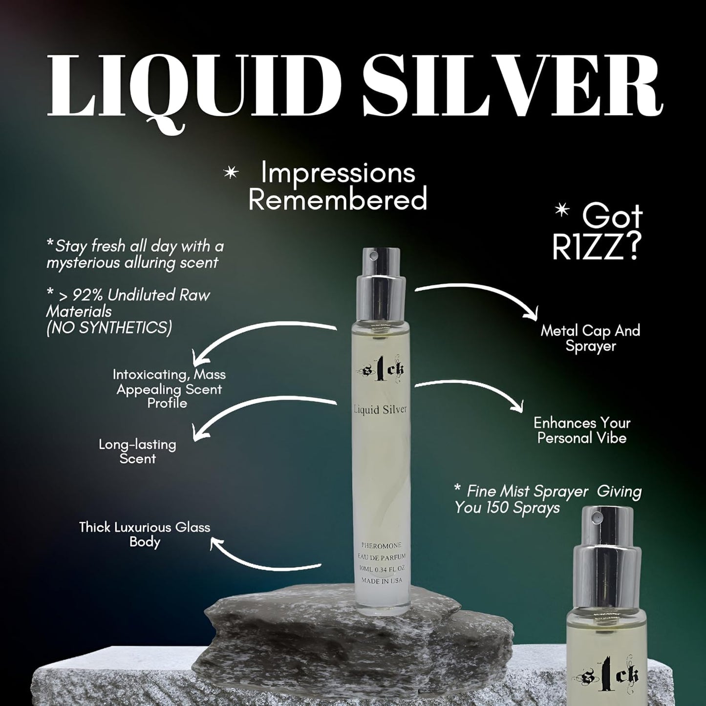 Liquid Silver Pheromone Cologne for Men - USA-Made Lasting Attraction Spray | Bold Strength Scent