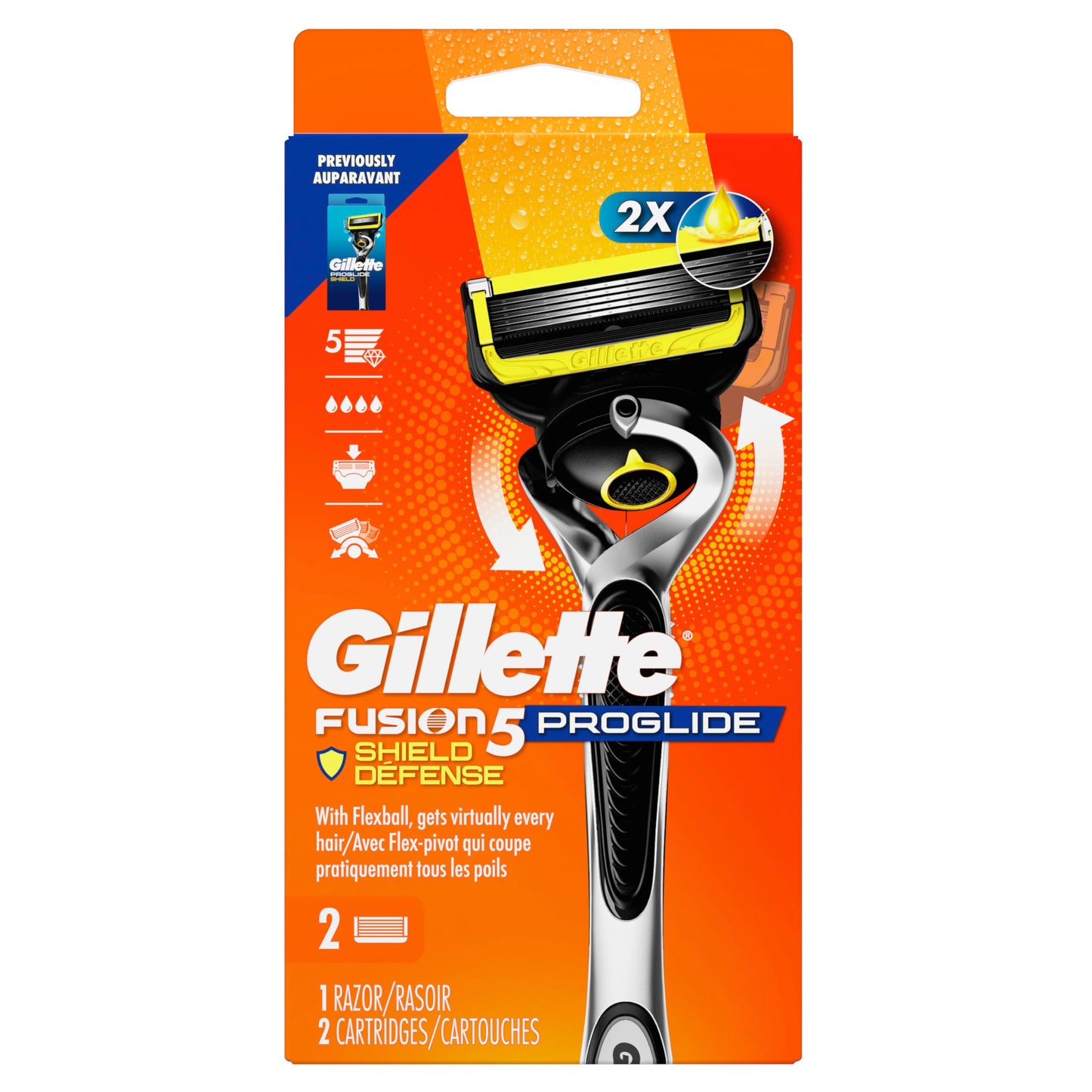 Gillette ProGlide Shield Razor for Men, Handle + 2 Blade Refills
