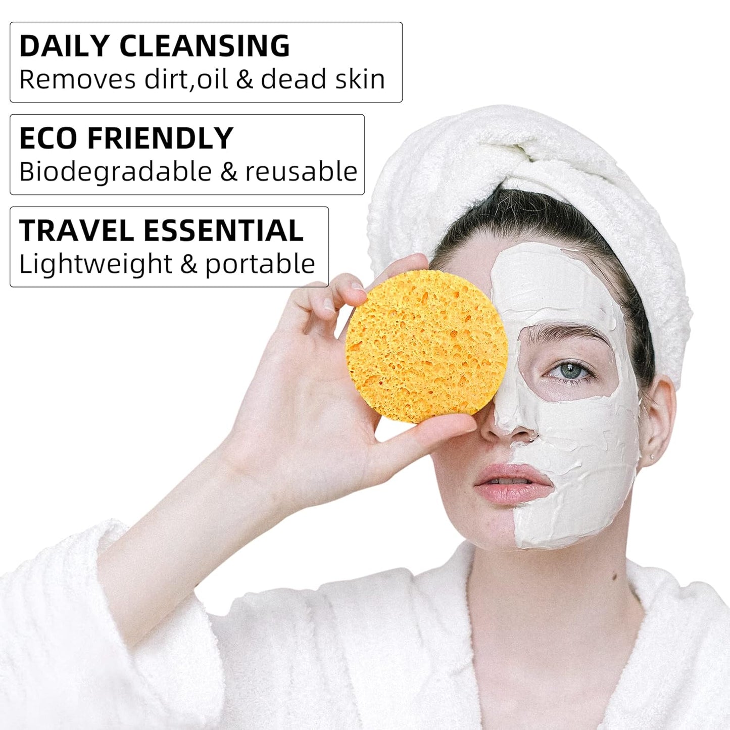 Compressed Facial Sponges - 100% Natural Cellulose Spa Sponges for Daily Cleansing | Makeup Removal & Exfoliation (60 Count, Yellow)