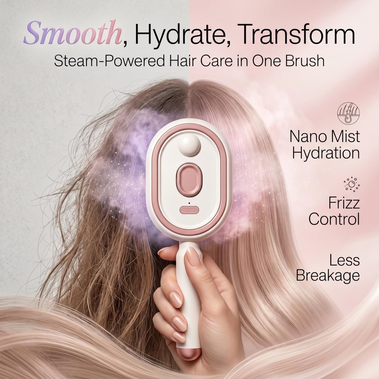 Electric Spray Air Cushion Massage Comb, 2026 New Retractable Steam Hair Brush for Women, Strong, Less Breakage, No Hair Residue, Both Long and Short Hairs, Reduce Frizz