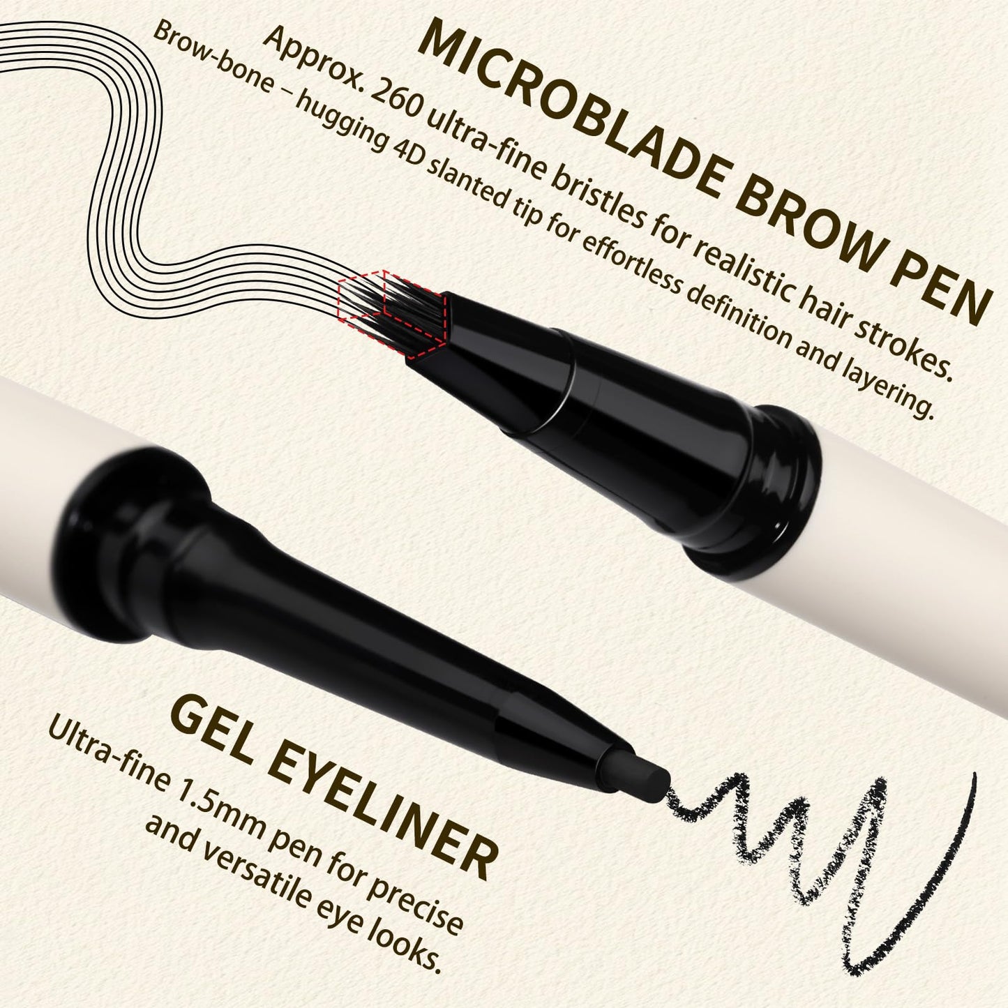 UCANBE 2-in-1 Eyebrow Pen & Gel Eyeliner Pencil – Microblading Eye Brow Pencil with Brow-Fection Angled Brush Tip + 1.5mm Ultra-Fine Eye Liner, Waterproof, Quick-Dry, Long Lasting (Dark Brown)