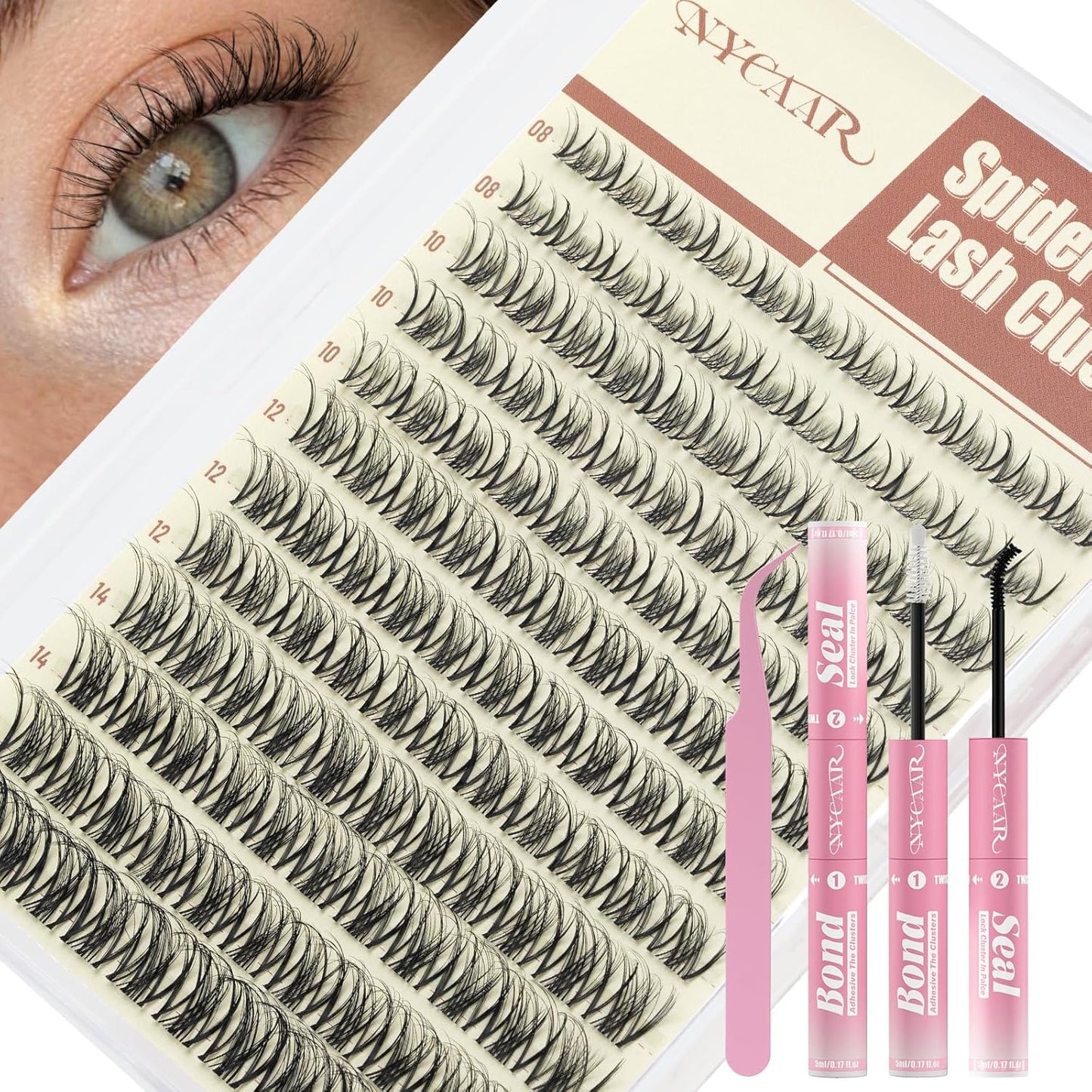 Natural Eyelash Clusters - 144pcs Wispy Lash Extensions | C Curl, Invisible Band, 8-16mm for Beginners