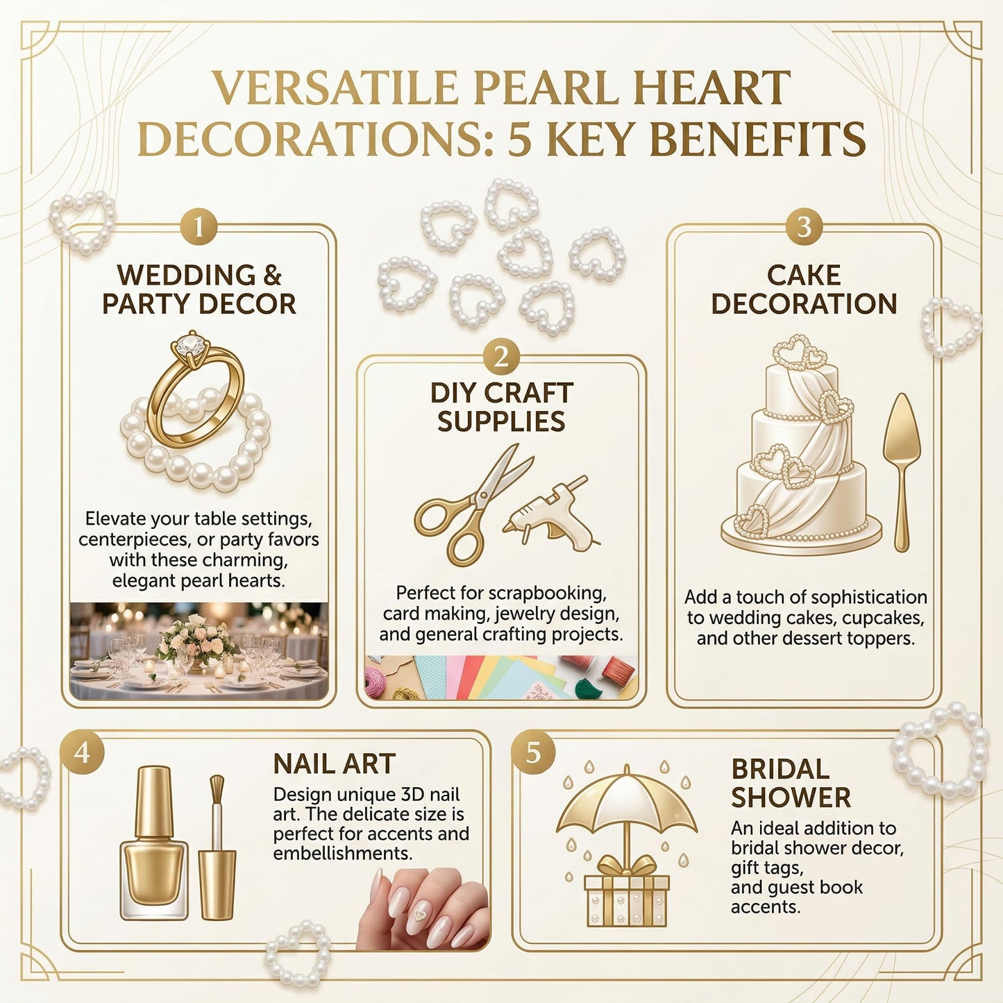 Pearl Heart Table Scatter Confetti - 50 Pcs Heart Shaped Plastic Faux Bead Charms for Wedding Table Decoration, DIY Crafts, Nail Art, Cake Topper, Bridal Shower and Party Centerpiece Ornaments