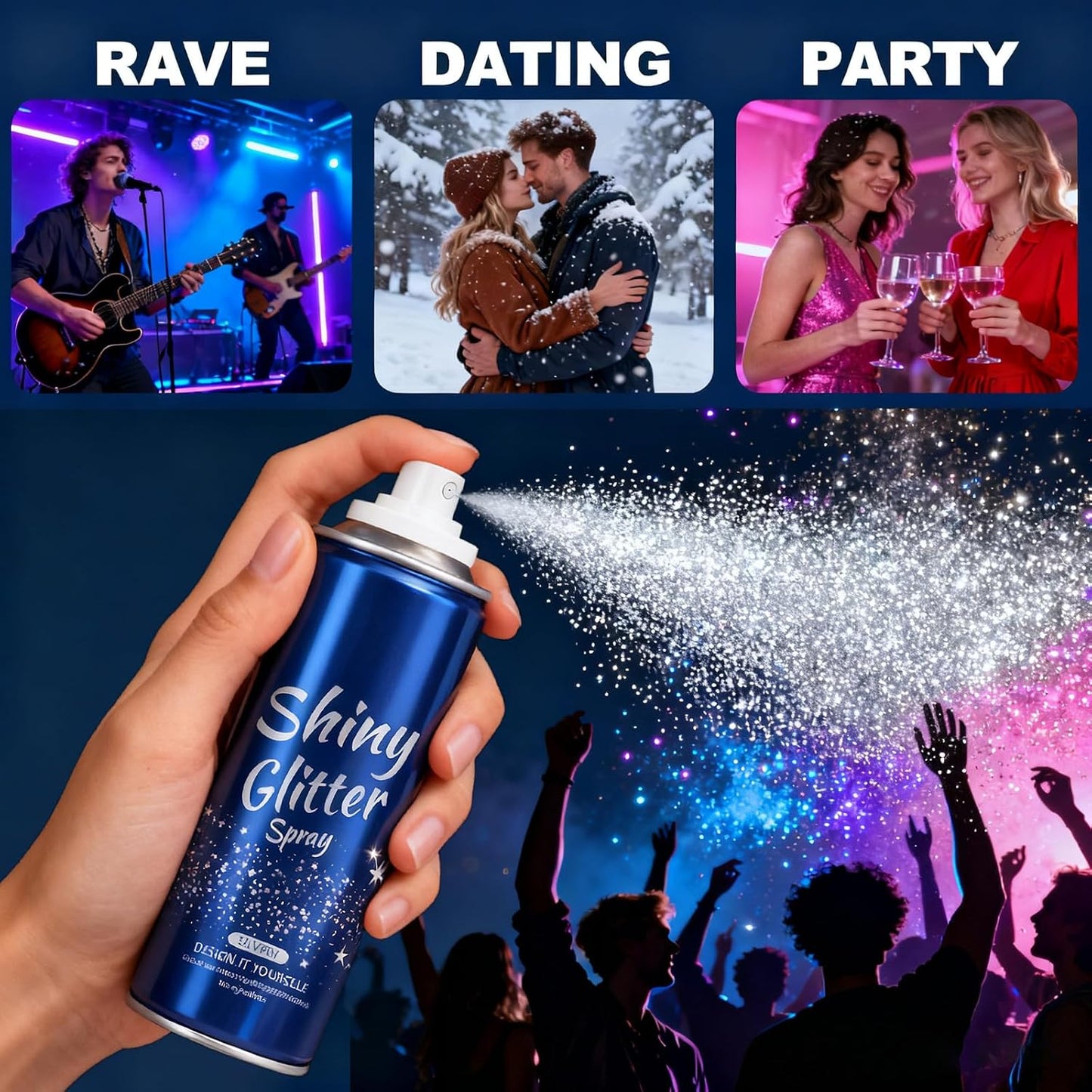Holographic Silver Glitter Spray - Ultra-Fine Hair & Body Glitter for Festivals | Rave Accessories & 4th of July