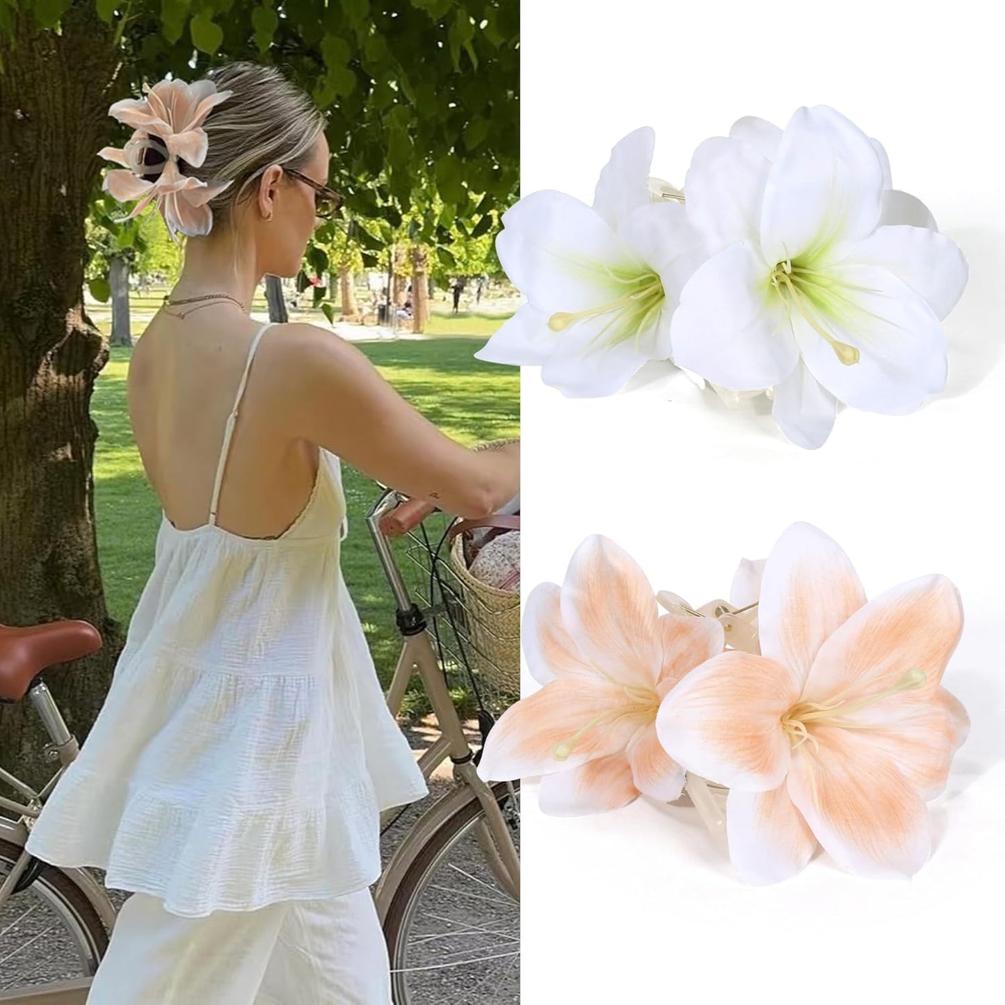 Flower Hair Clips - 6-Pack Hawaiian Tropical Silk Floral Hairpins for Women | Beach Wedding Accessories (Orange, Blue, Yellow)