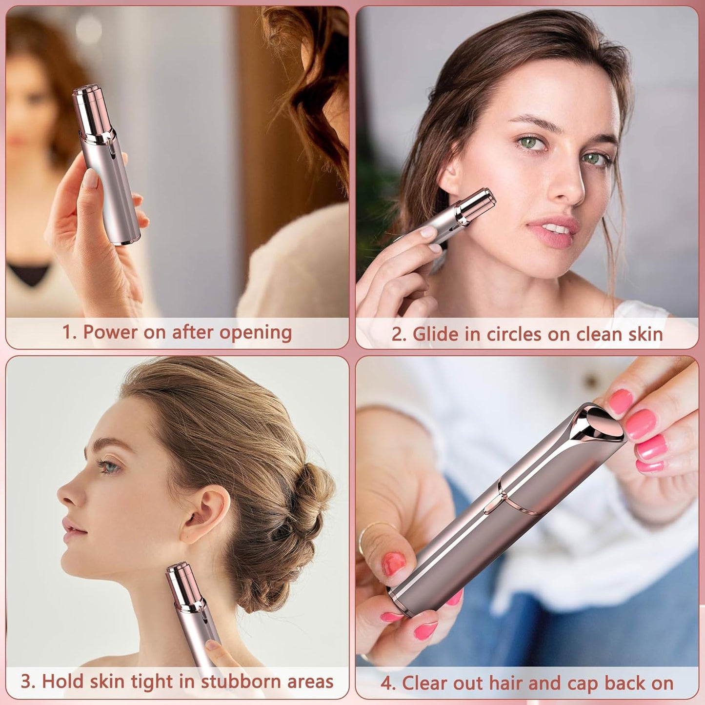 Facial Hair Remover for Women - Painless Electric Face Shaver with Light | Rose Gold Design