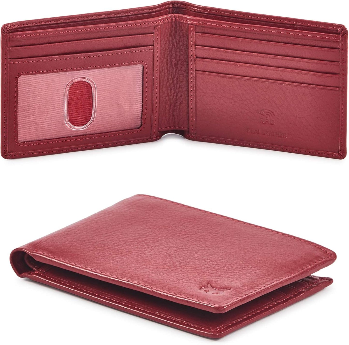 Real Leather Mens Bifold Wallet | RFID Blocking Slim Minimalist Design - Thin & Stylish with ID Window in Gift Box (Crazy Horse, Coffee)