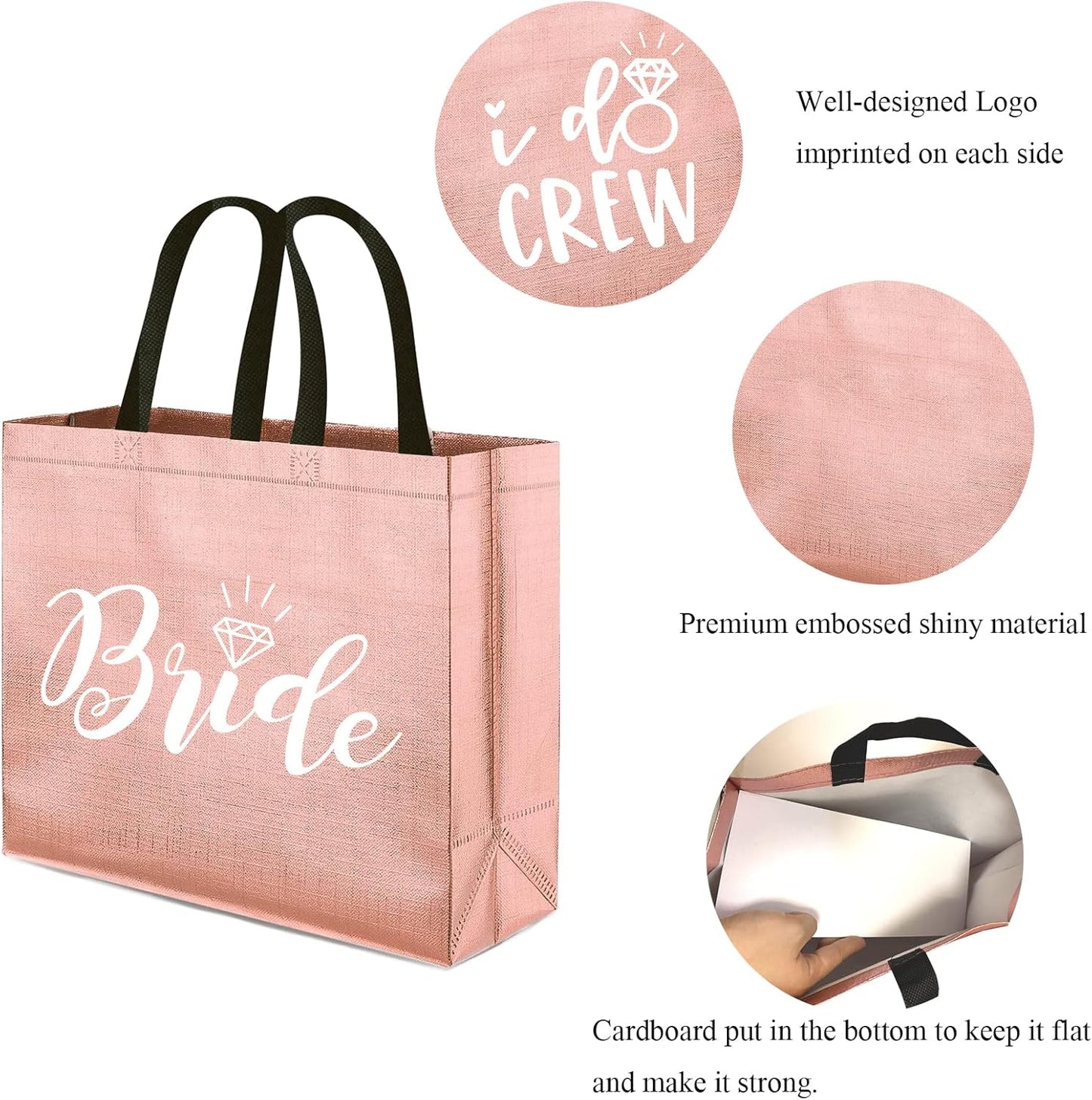 Rose Gold I Do Crew Gift Bags - 8 Non-Woven Bags for Bridesmaid Gifts | Bachelorette Party Favors