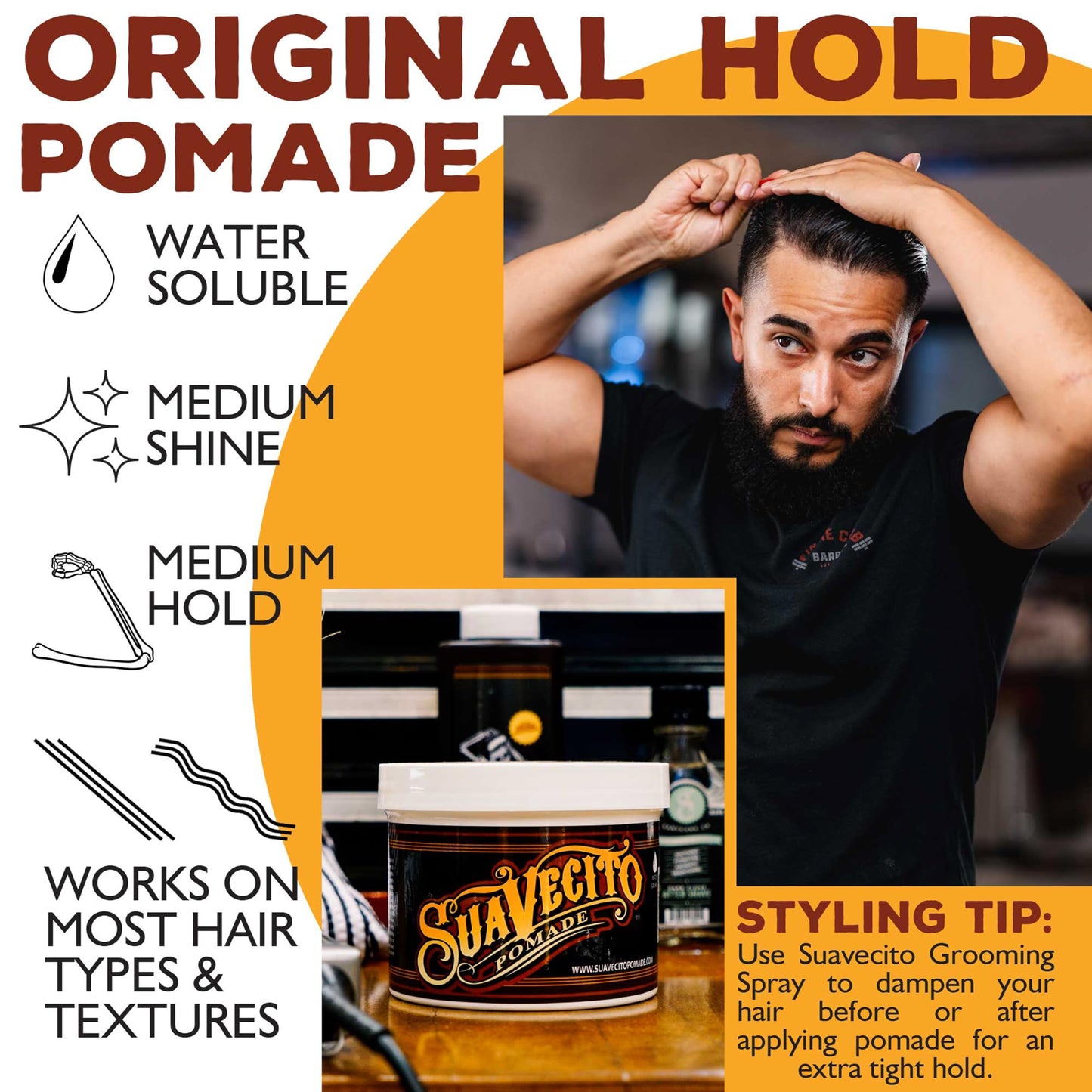 Suavecito Original Hold Pomade 32 oz, 1 Pack - Medium Hold Hair Pomade For Men - Medium Shine Water Based Wax Like Flake Free Hair Gel - Easy To Wash Out - All Day Hold For All Hairstyles