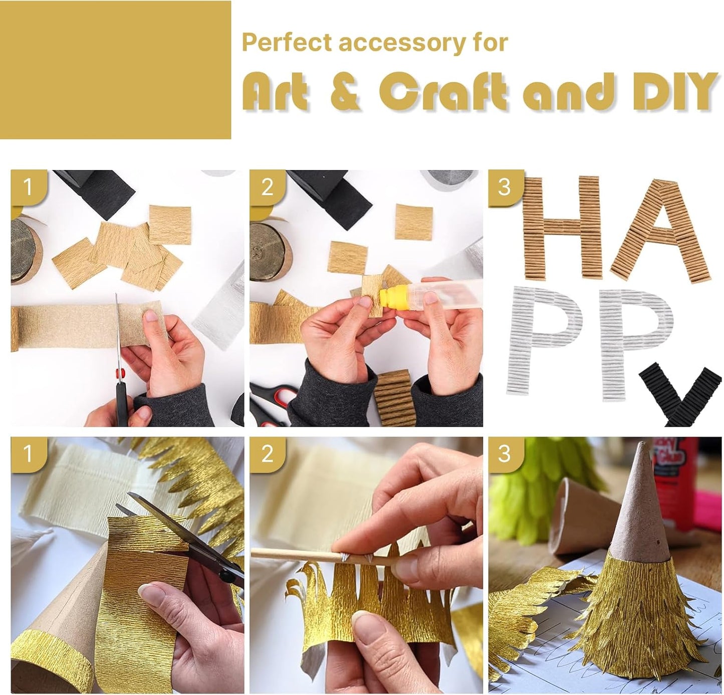 Gold Crepe Paper Streamers - 4 Pack of 328ft | Perfect for Wedding, Birthday, Baby Shower, and Graduation Party Decorations