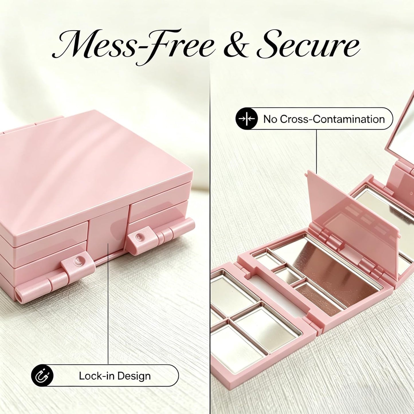 Magnetic Makeup Palette - 3-Layer Foldable Pink Palette with Dividers & 13 Empty Pans | DIY Lipstick Organizer, 20% Larger