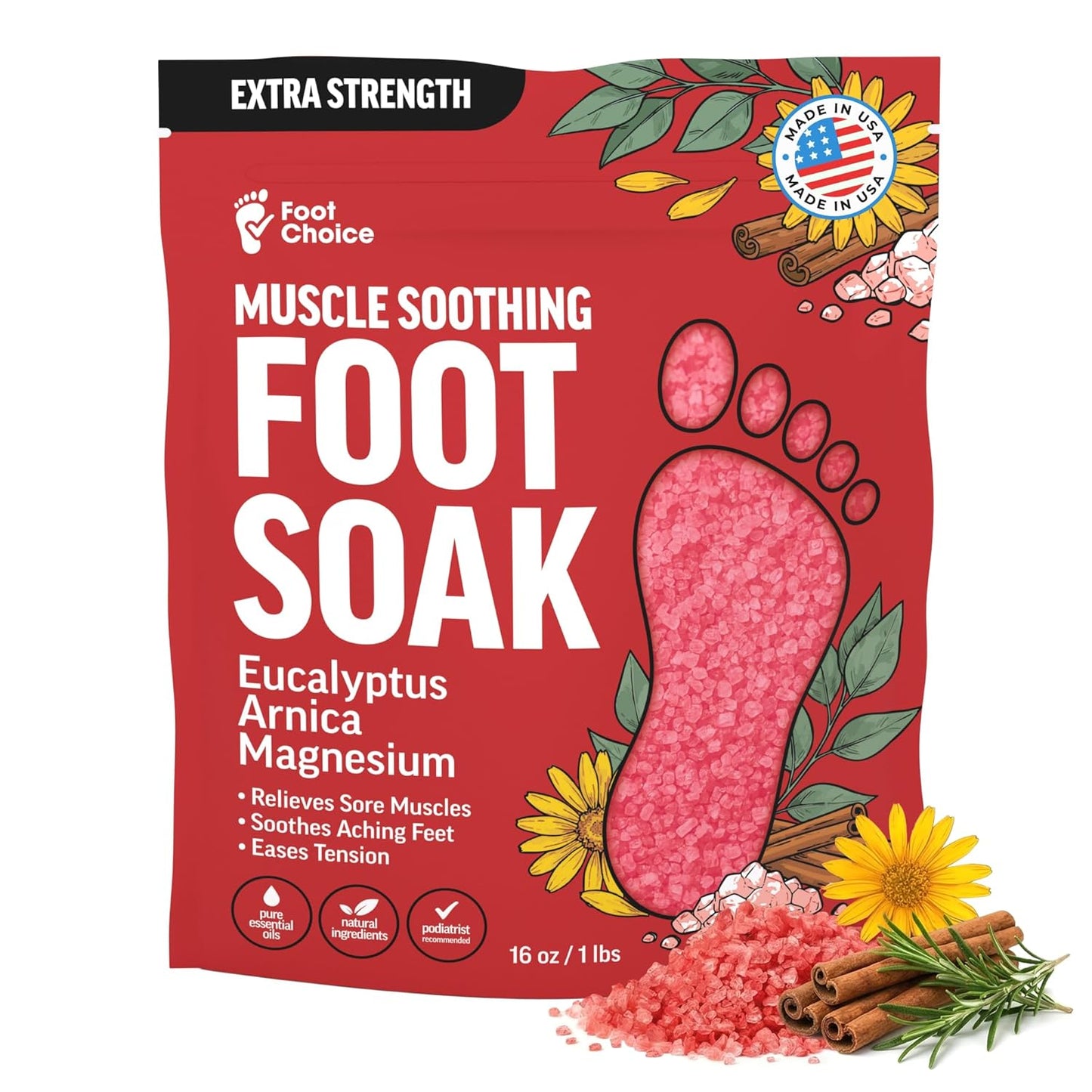 Muscle Soothing Foot Soak - Epsom Salt & Arnica for Soreness Relief | Eucalyptus & Peppermint - 1lb