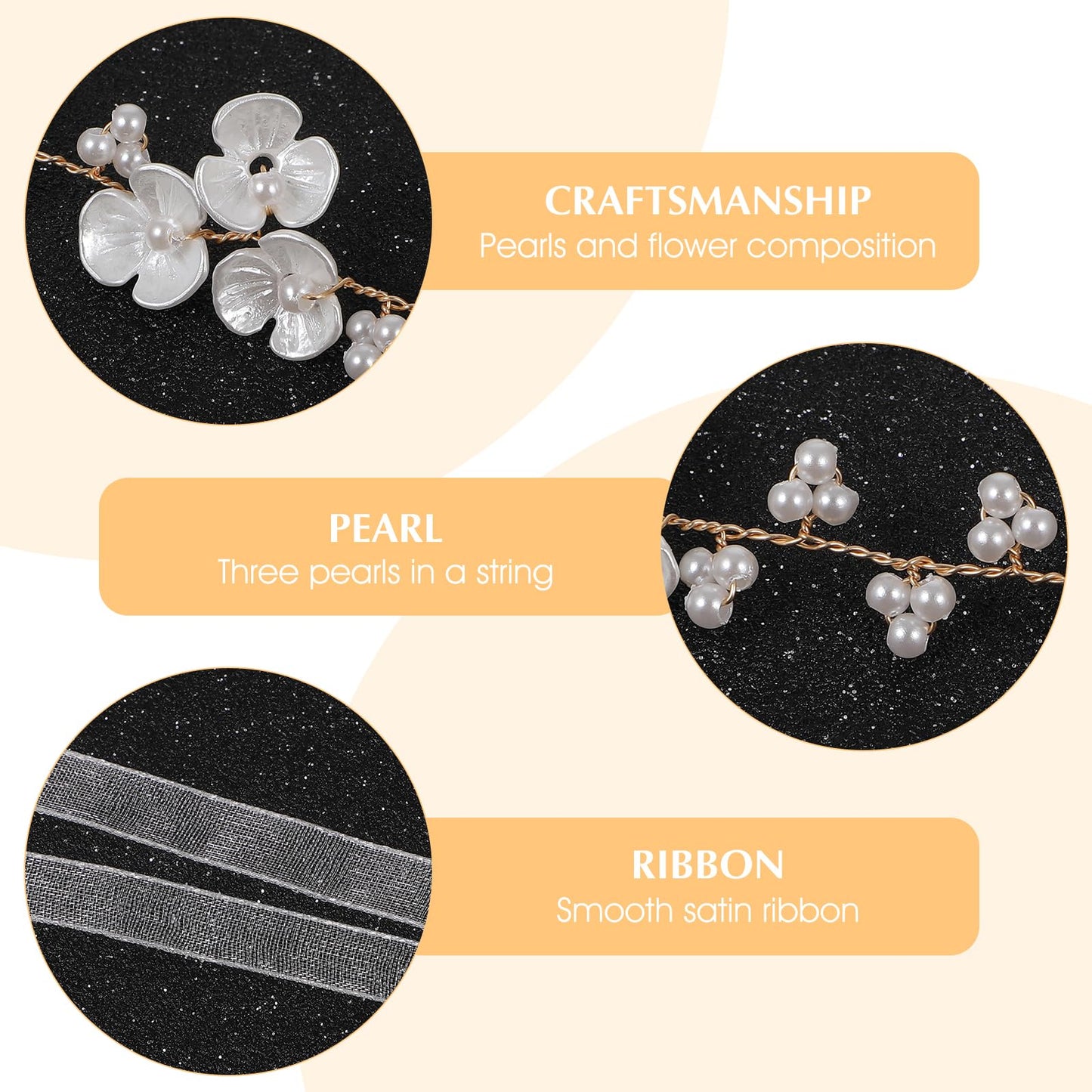 MBAIYO 2Pcs Flower Girl Hair Accessory, Pearl Flower Girl Headpiece Adjustable Wedding Headband for Girls Wedding Birthday Party First Communion Head Crown for Women