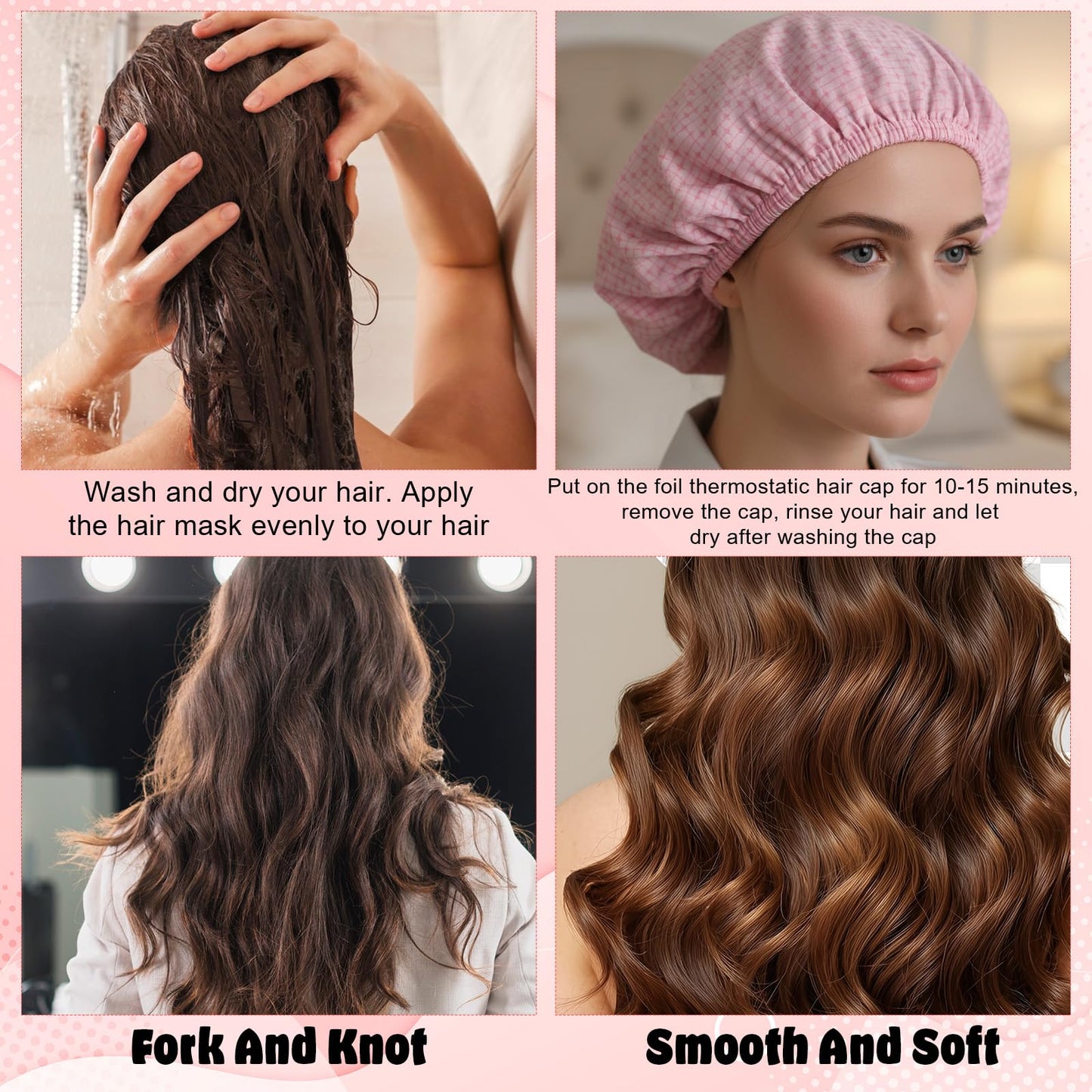 Guduling 4pcs Deep Conditioning Cap, Heat Cap for Deep Conditioning, Pink Heating Caps, Reusable Heated Hair Caps for Hair Treatment, Shower for Home Salon