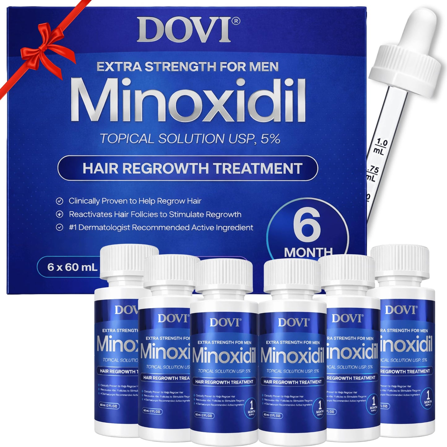 Dovi Minoxidil 5% Hair Regrowth Treatment for Men – Extra Strength Advanced Topical Solution, 6 Month Supply, Helps Regrow Hair and Prevent Hair Loss
