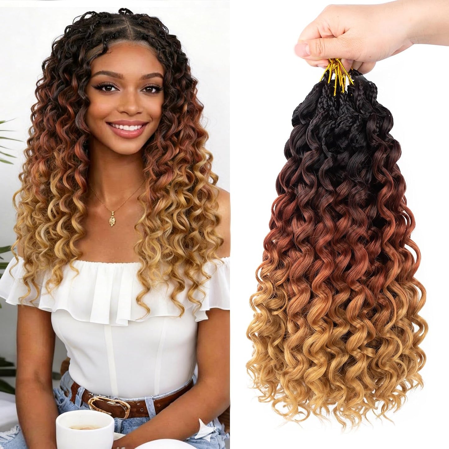 GoGo Curl Crochet Hair - 14 Inch Pre Looped Braids for Black Women | Soft Synthetic Deep Water Wave Extensions