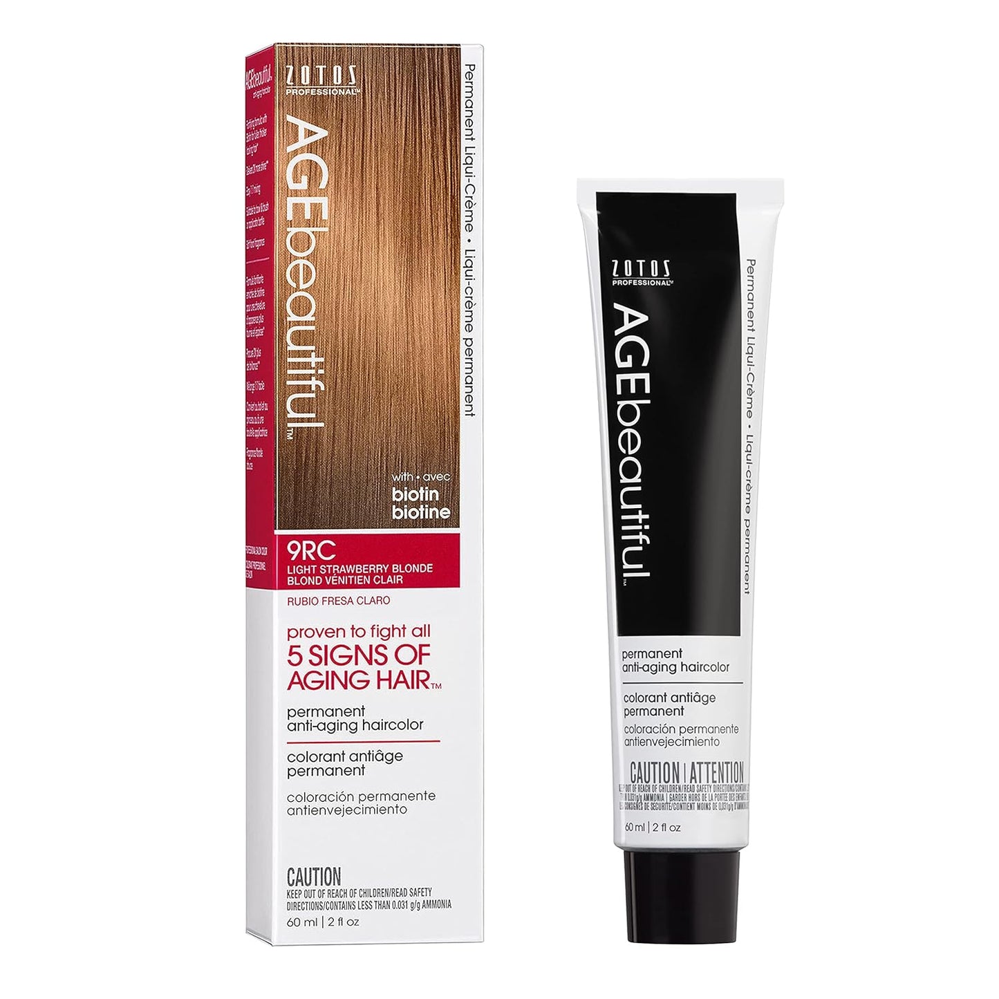AGE Beautiful Permanent Hair Color Cream - 100% Gray Coverage Hair Dye with Biotin for Fuller, Thicker Hair | Professional Salon Quality